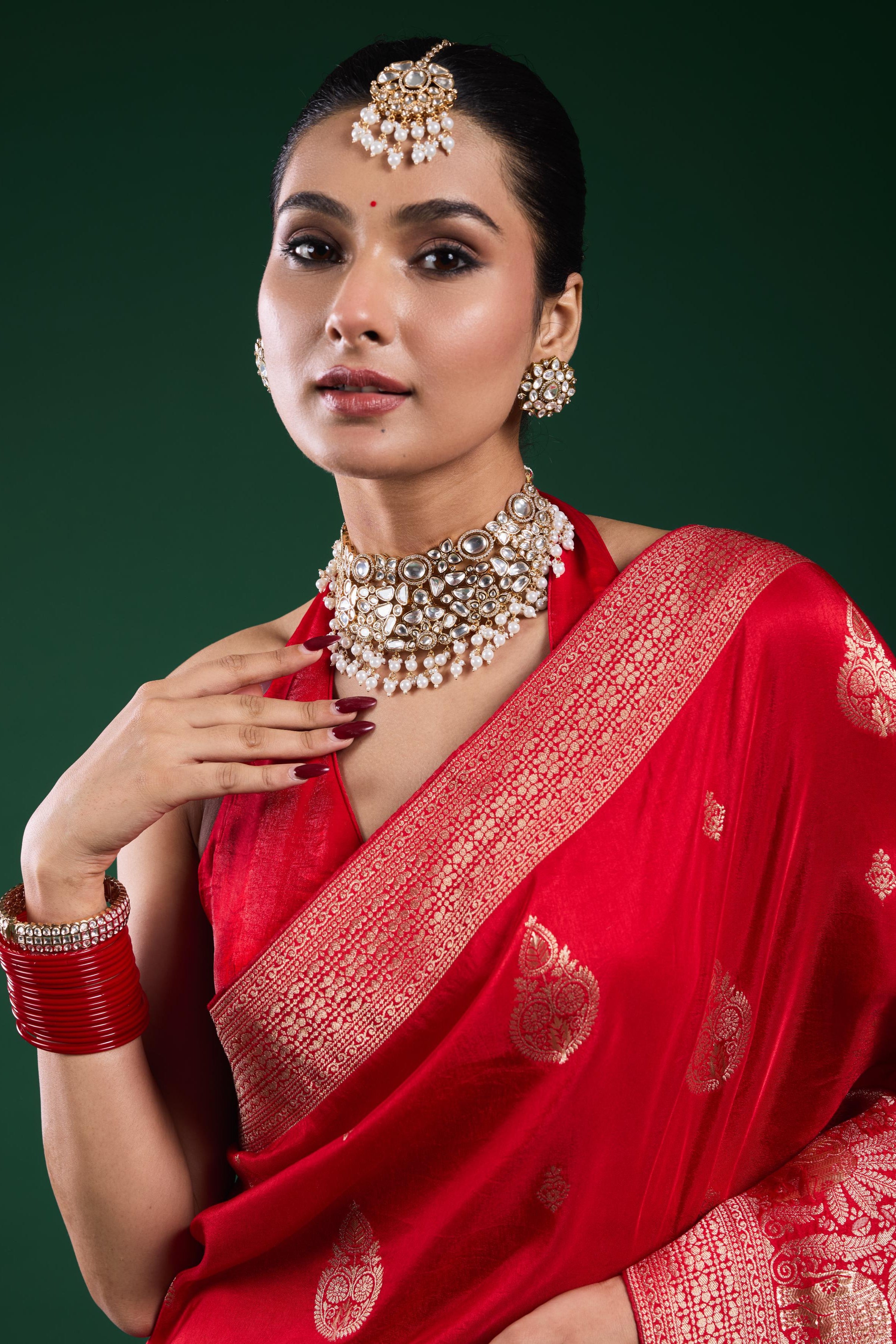 Bright Red Dola Silk Saree