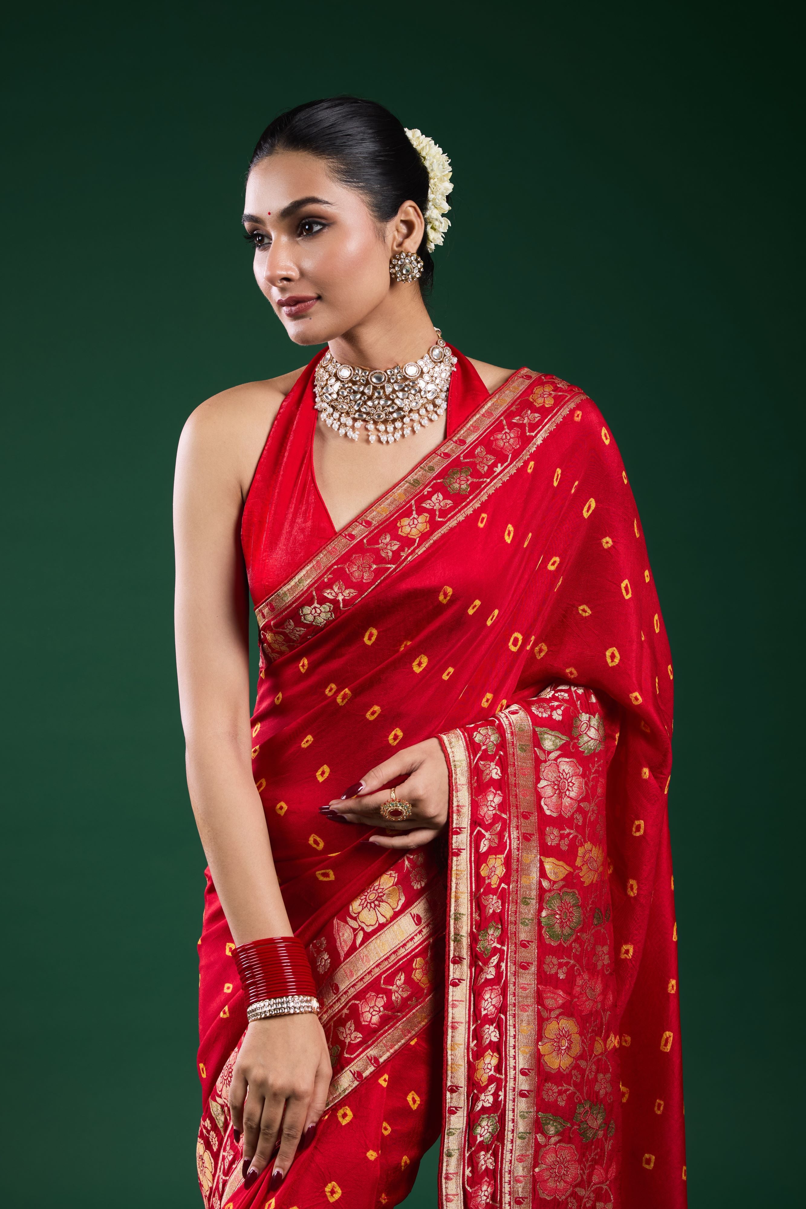 Royal Scarlet Bandhani Dola Silk Saree