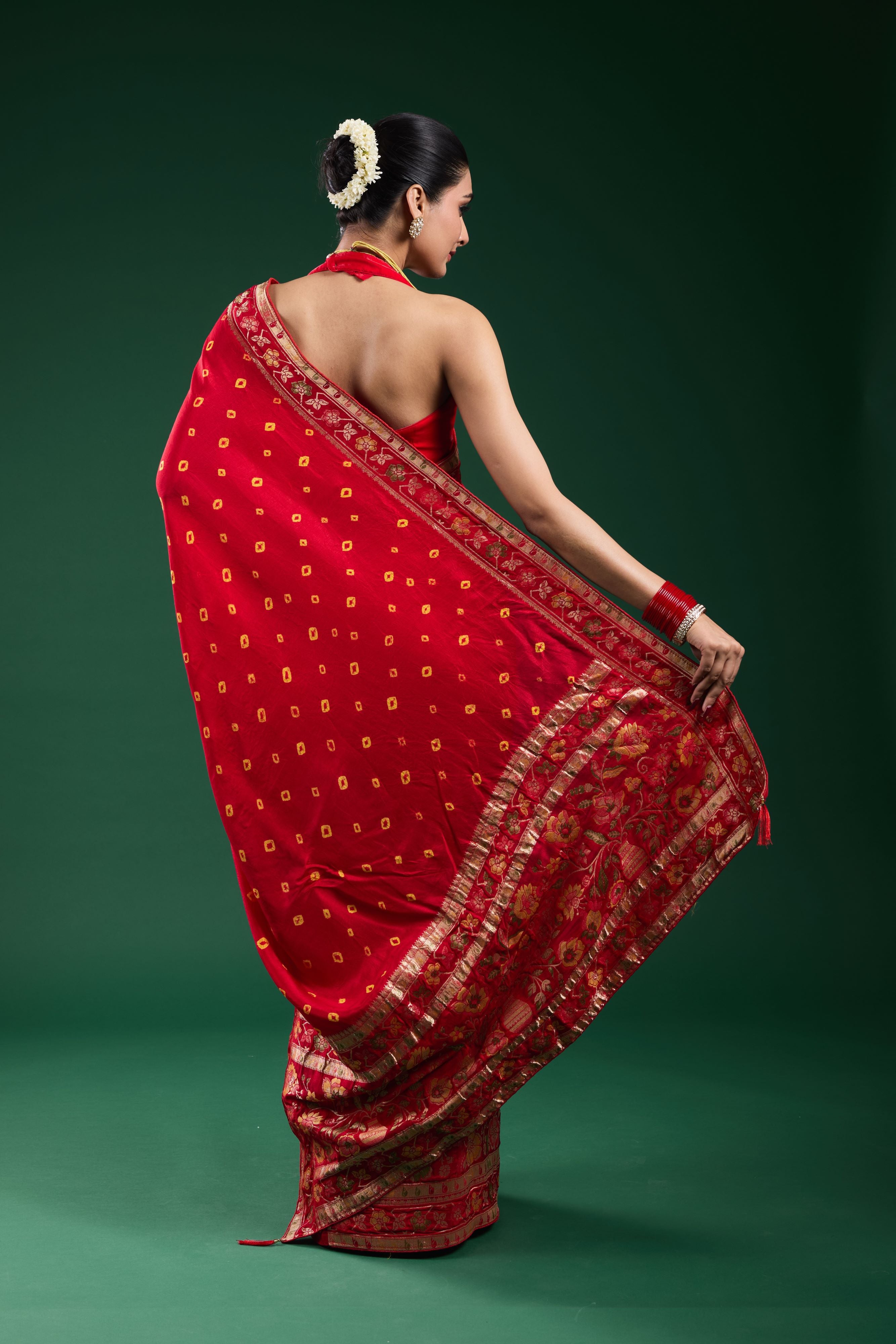 Royal Scarlet Bandhani Dola Silk Saree