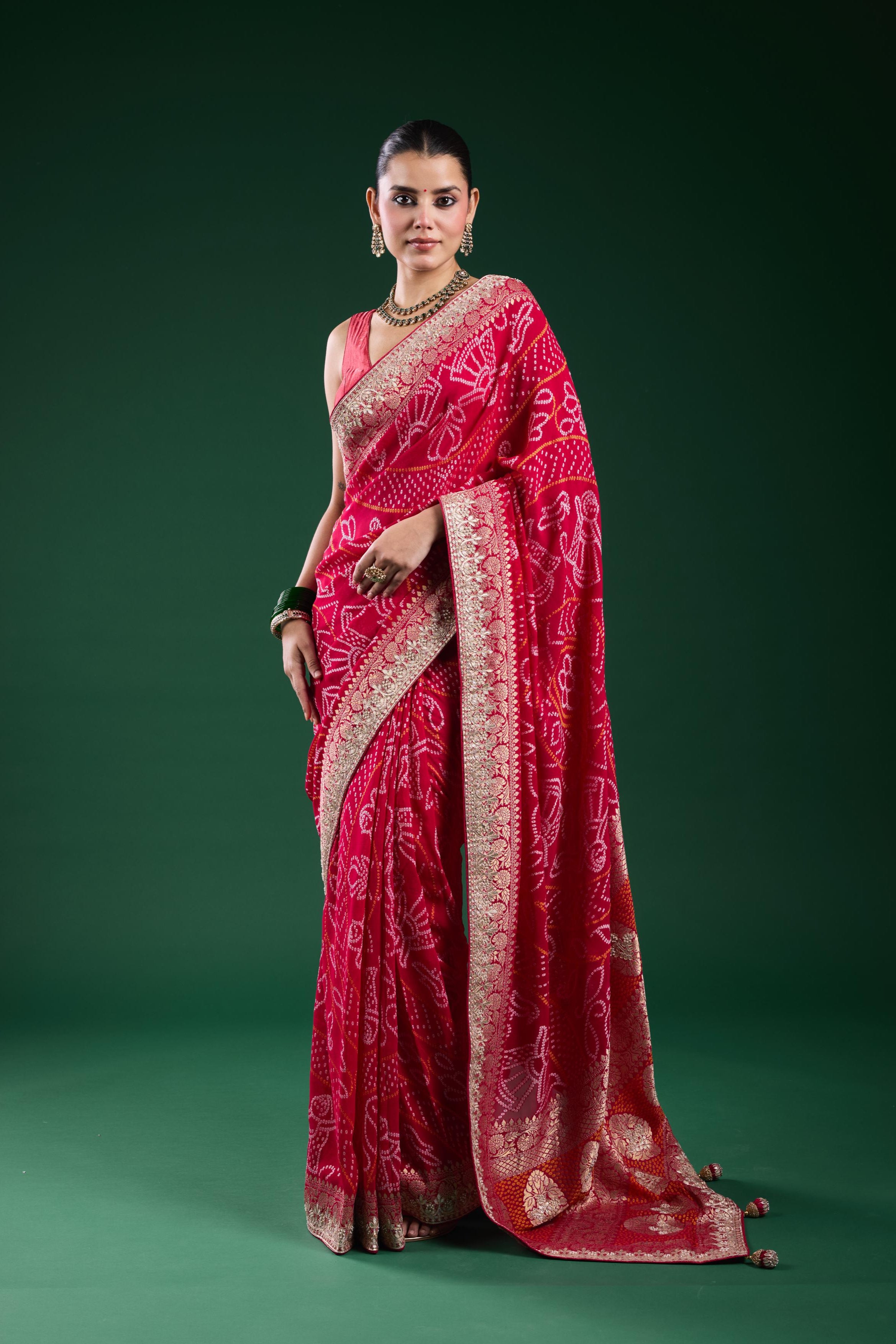Pink Bandhej Printed Georgette Silk Saree