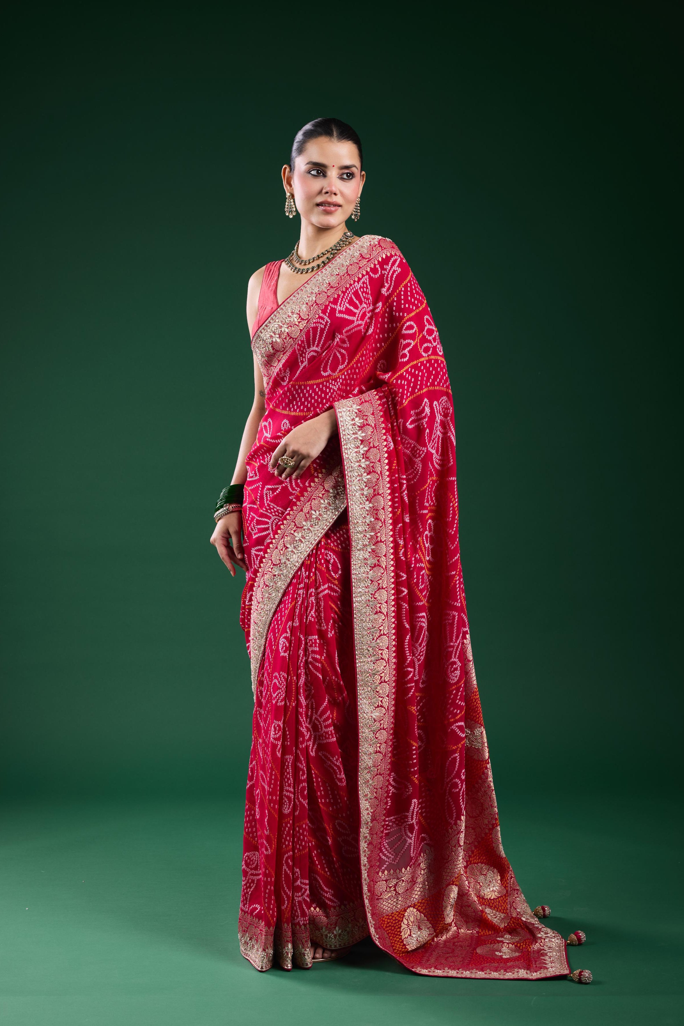Pink Bandhej Printed Georgette Silk Saree