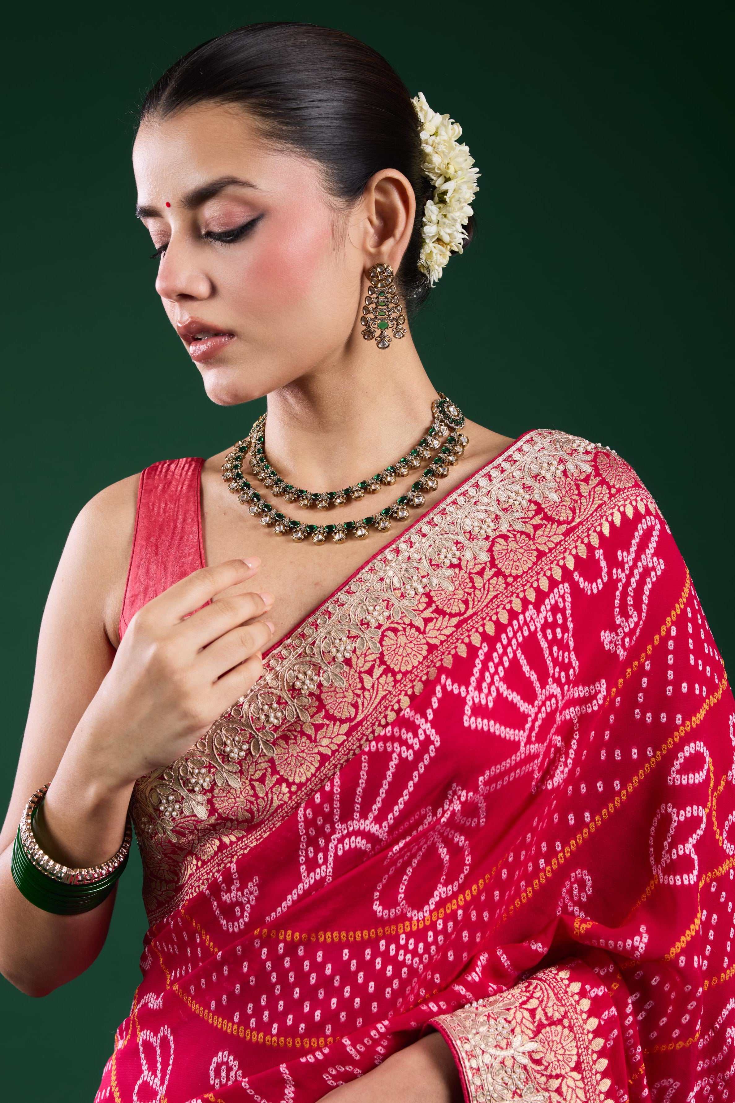 Pink Bandhej Printed Georgette Silk Saree