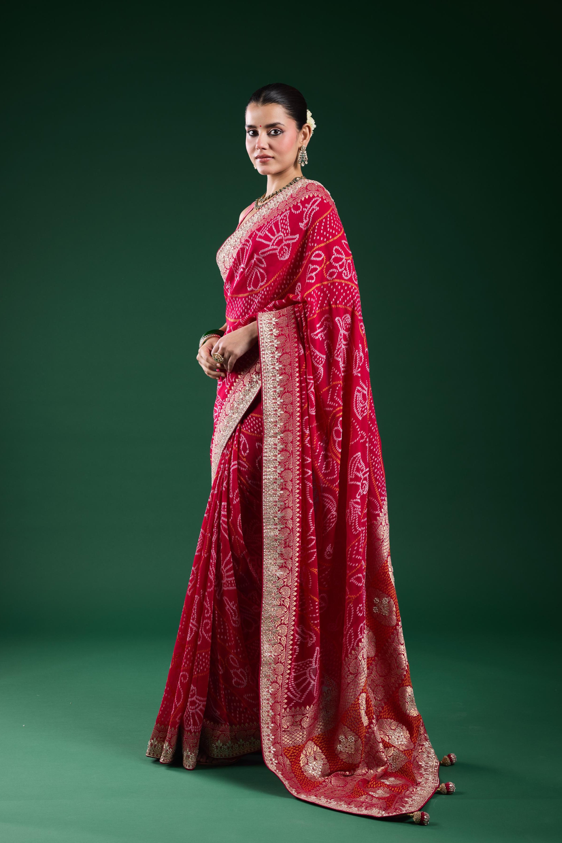 Pink Bandhej Printed Georgette Silk Saree
