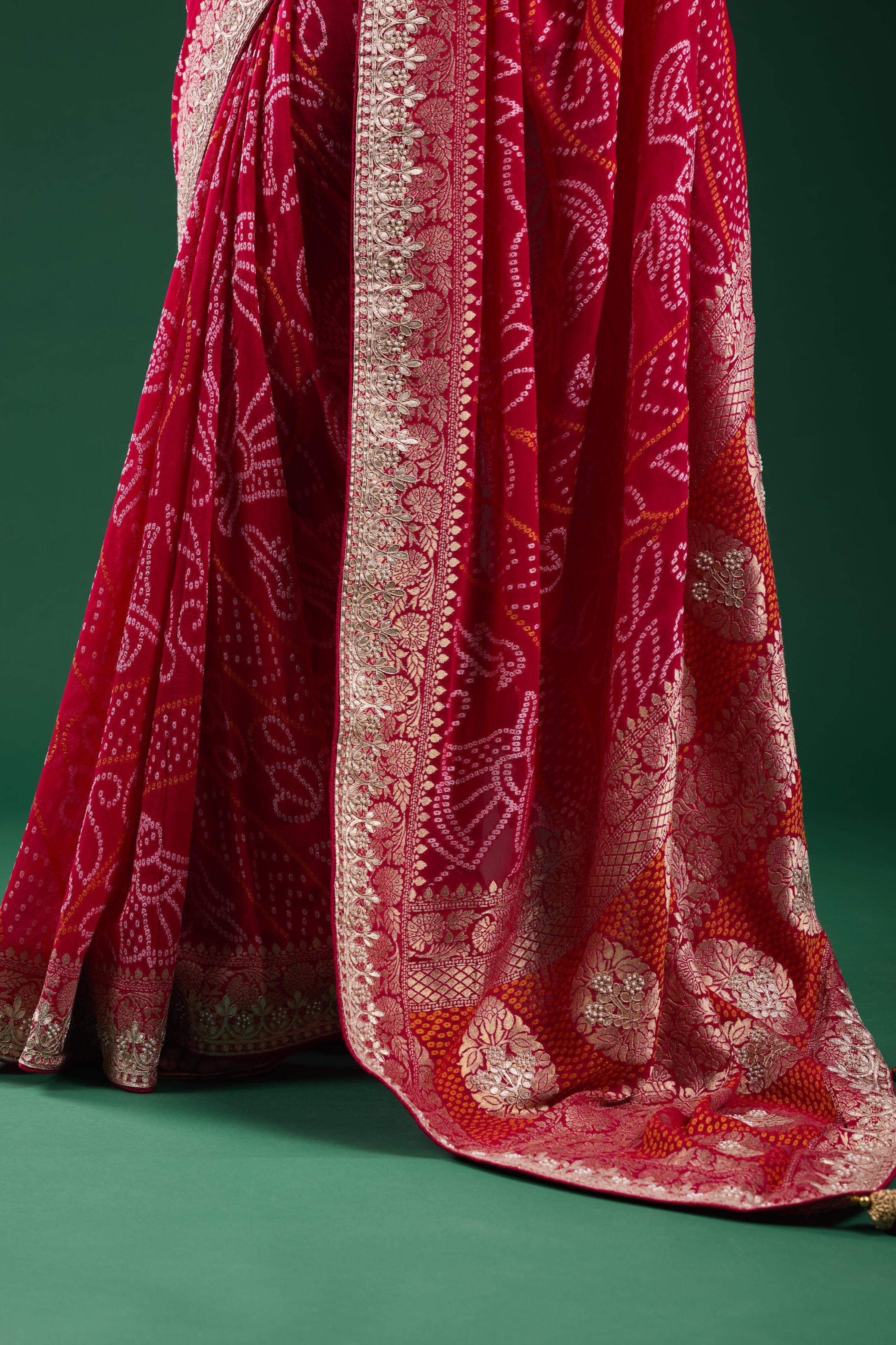 Pink Bandhej Printed Georgette Silk Saree