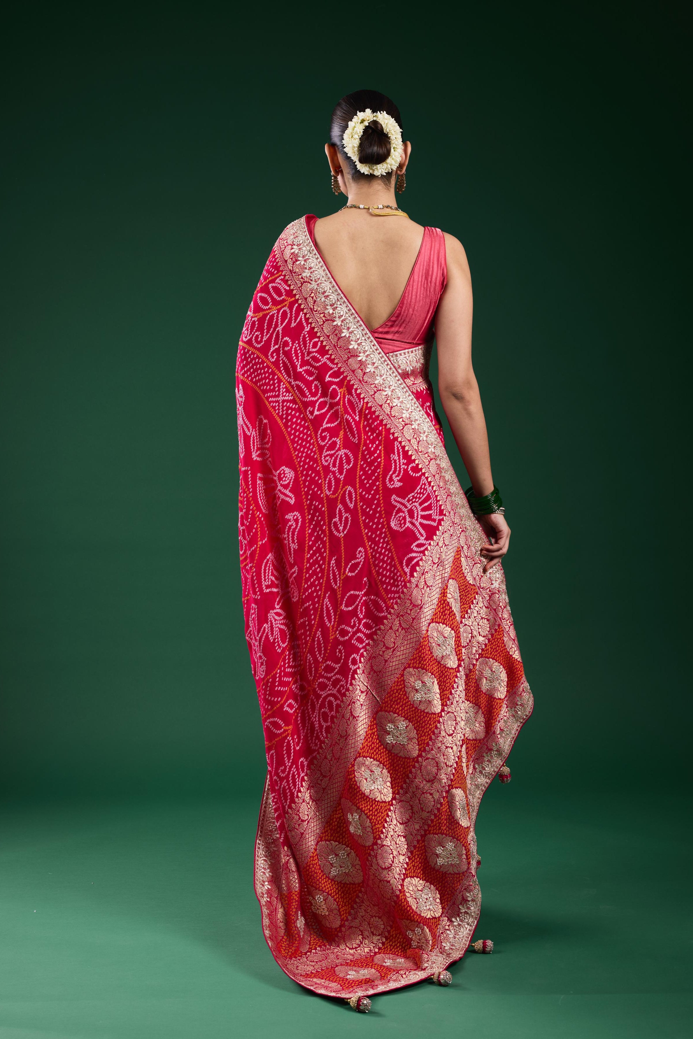 Pink Bandhej Printed Georgette Silk Saree