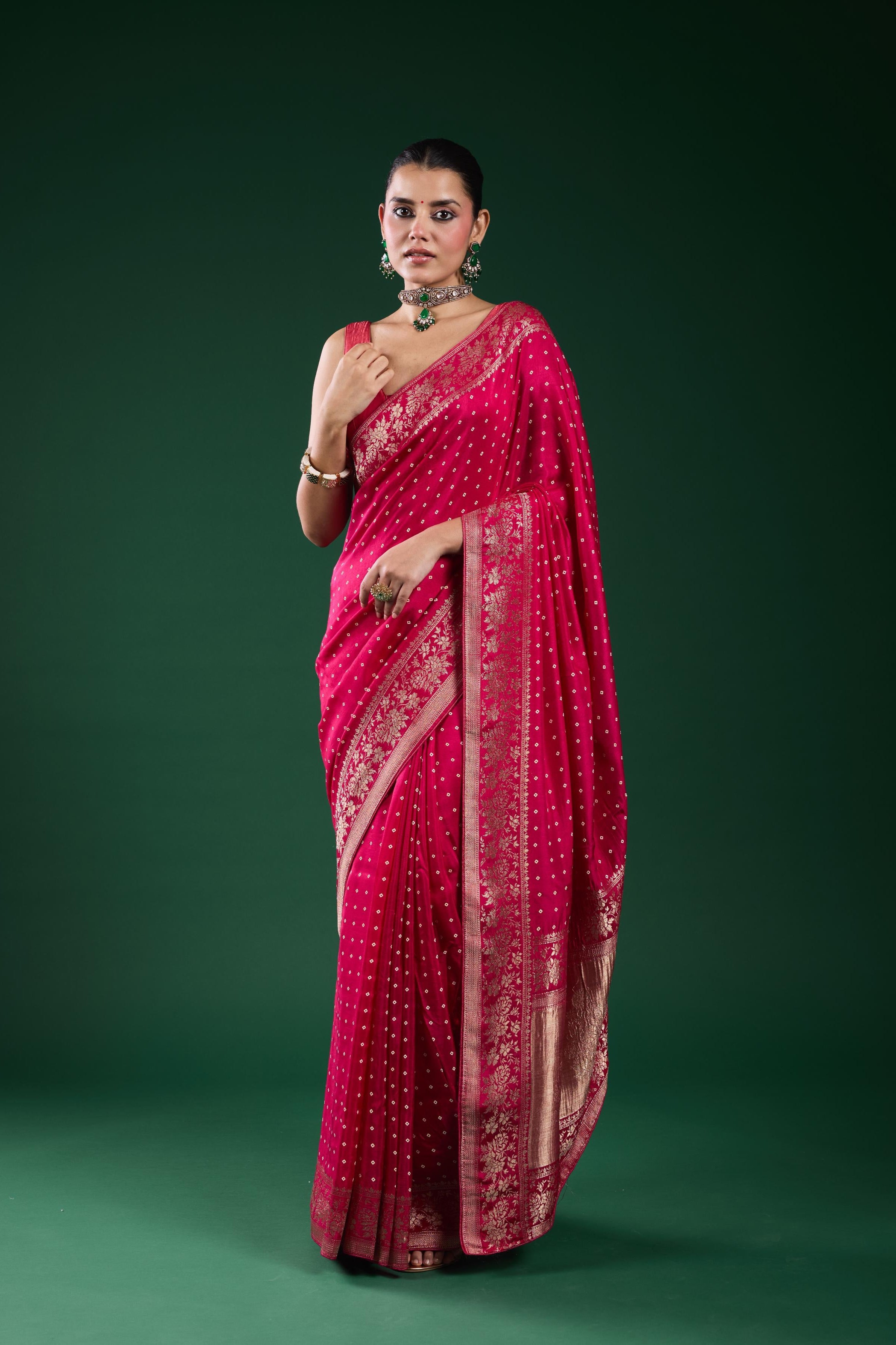 Pink Bandhej Cosmo Silk Saree