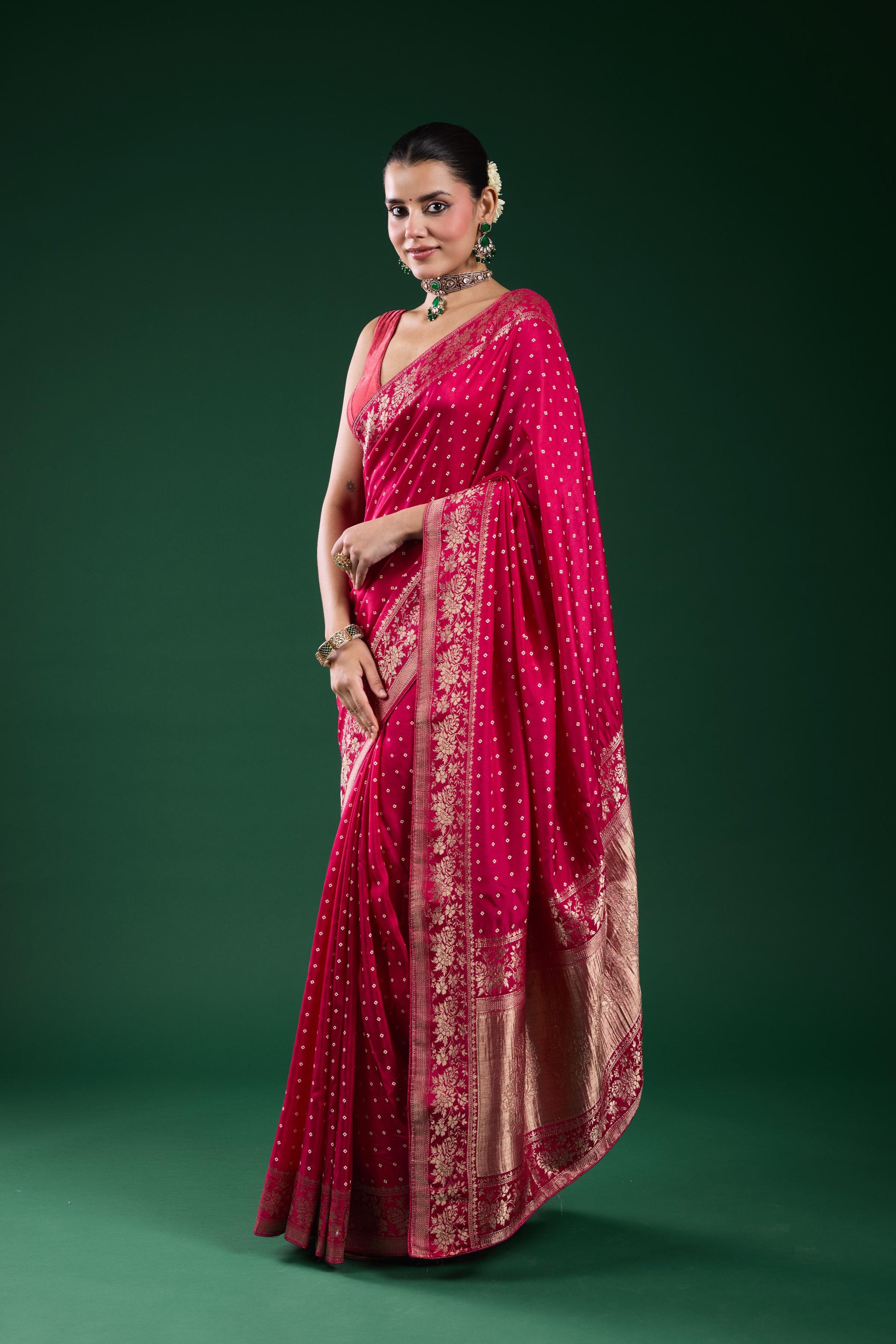 Pink Bandhej Cosmo Silk Saree