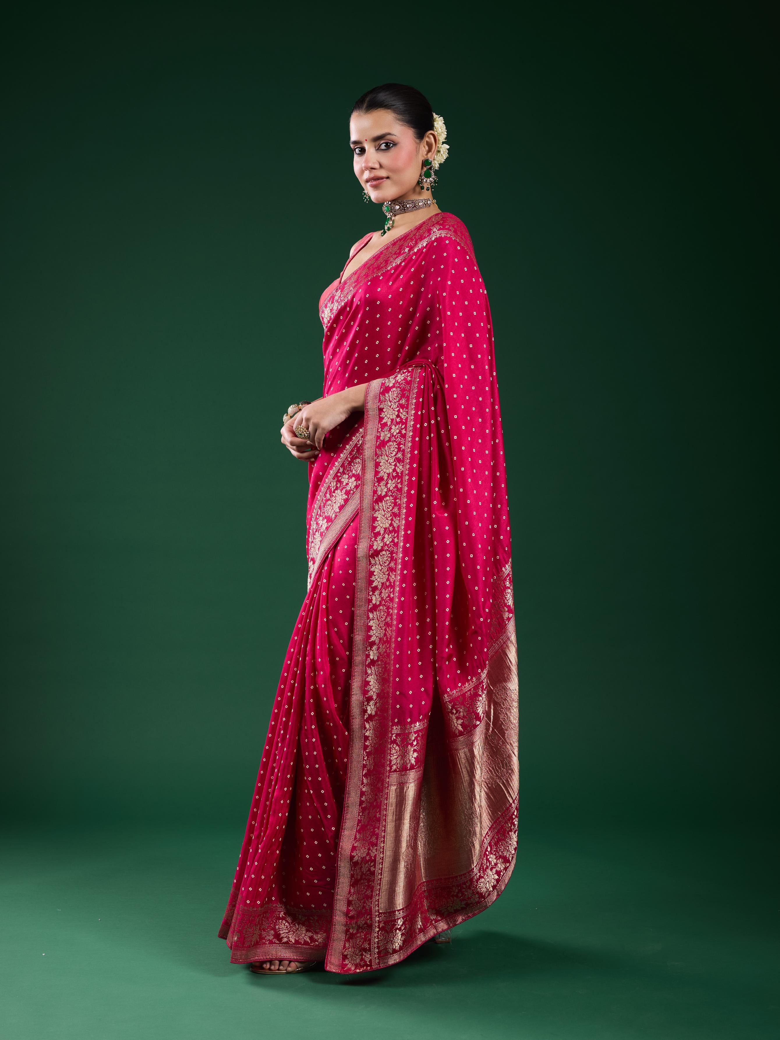 Pink Bandhej Cosmo Silk Saree