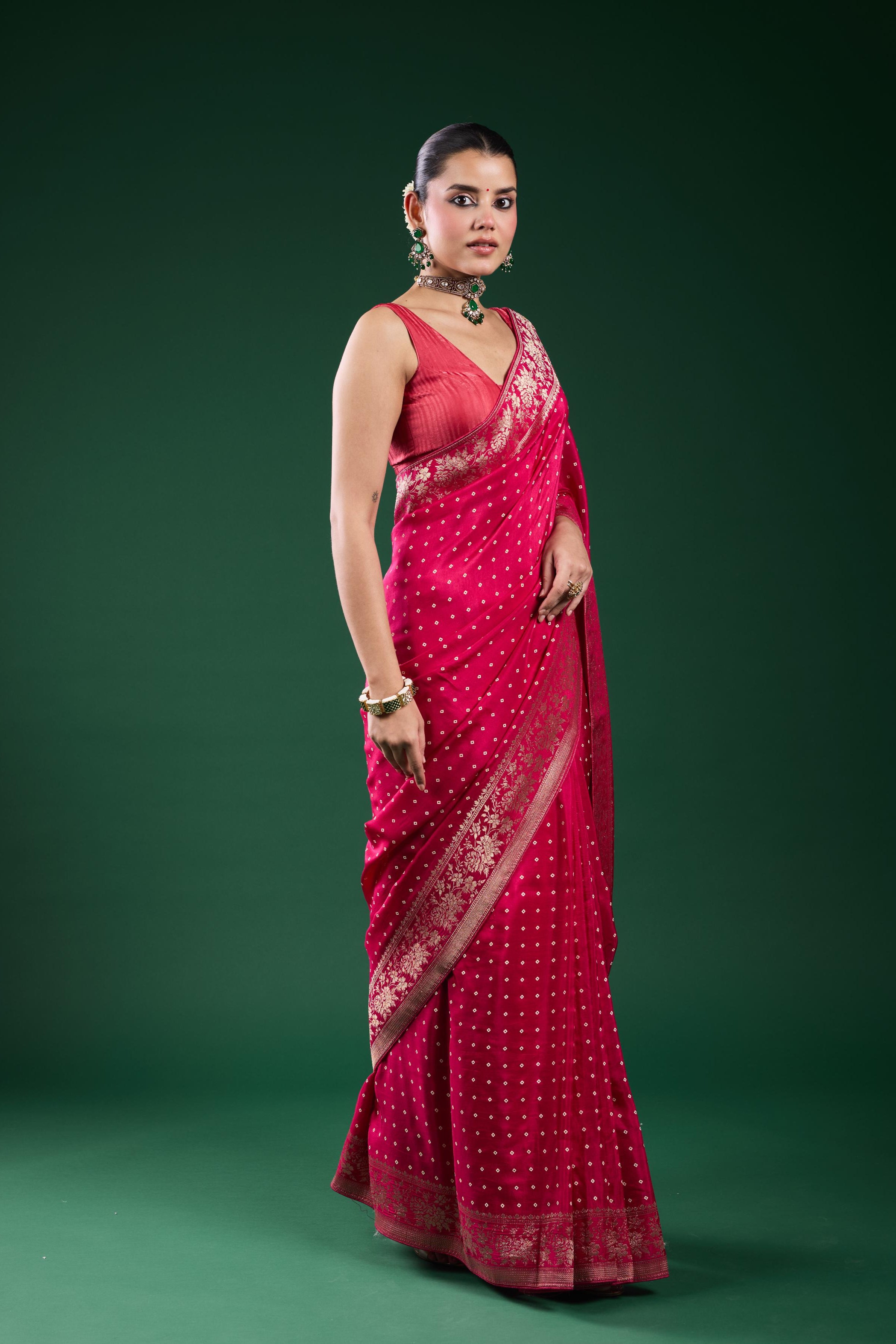 Pink Bandhej Cosmo Silk Saree