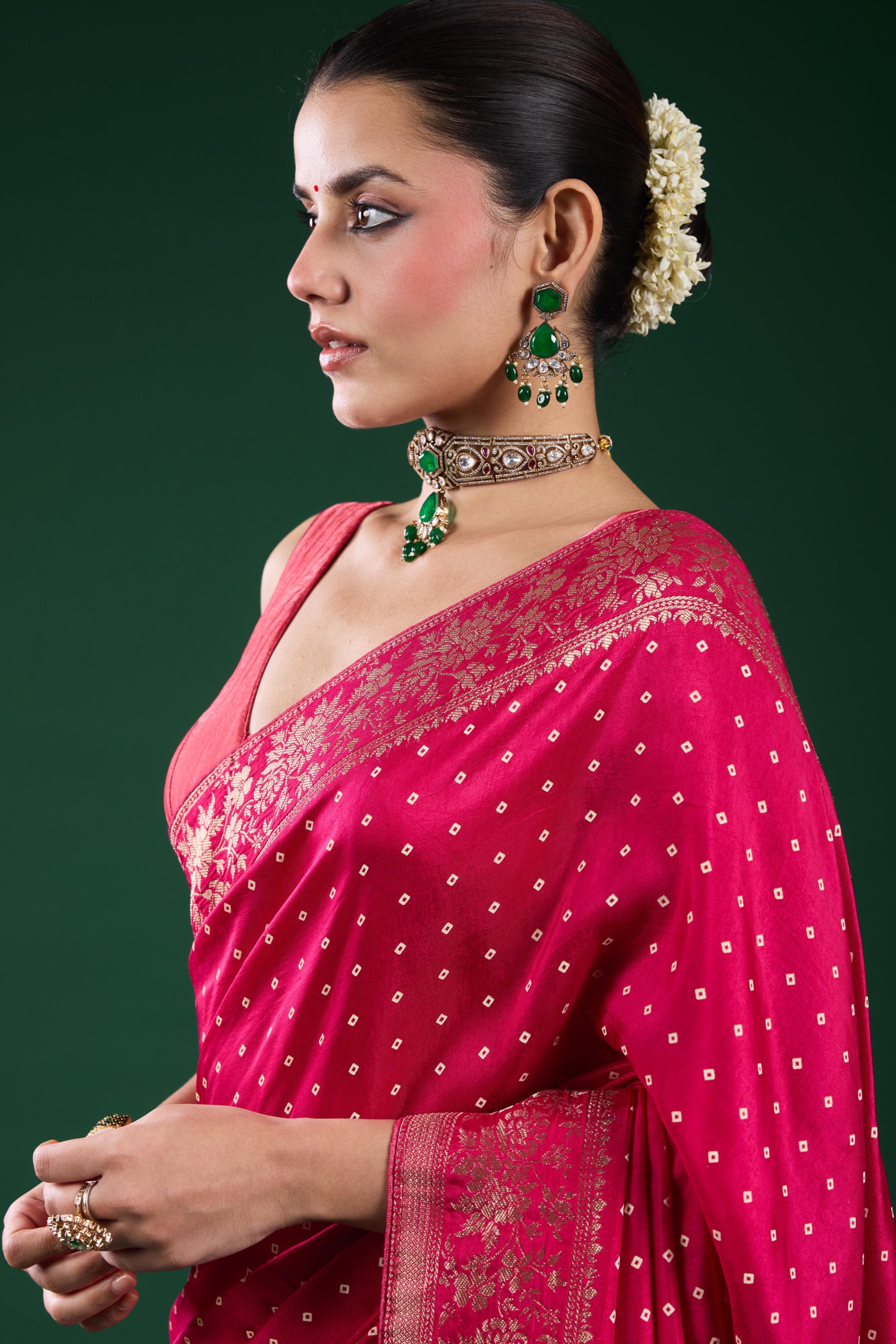 Pink Bandhej Cosmo Silk Saree