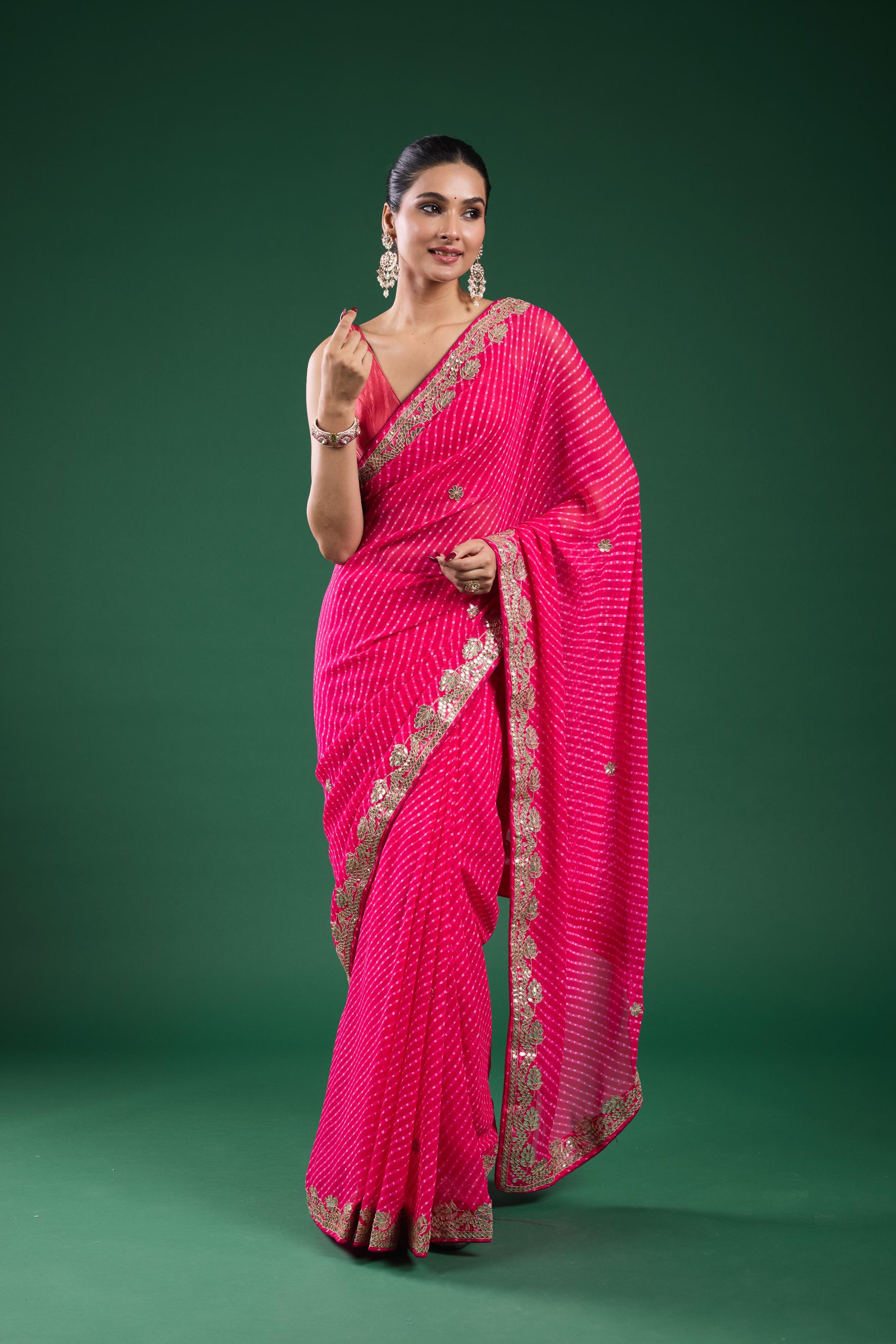 Pink Gotta Embroidered Georgette Silk Saree