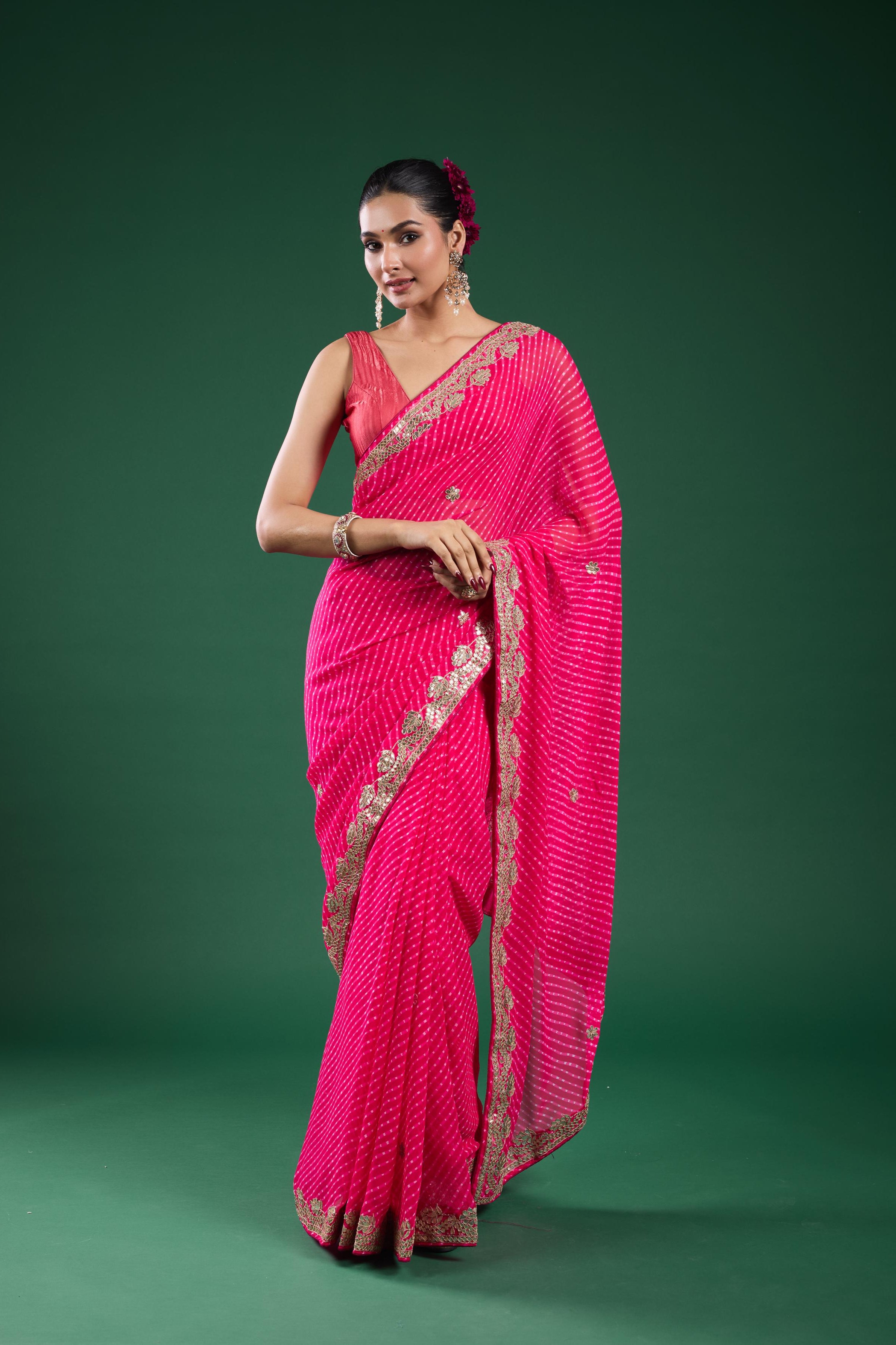 Pink Gotta Embroidered Georgette Silk Saree
