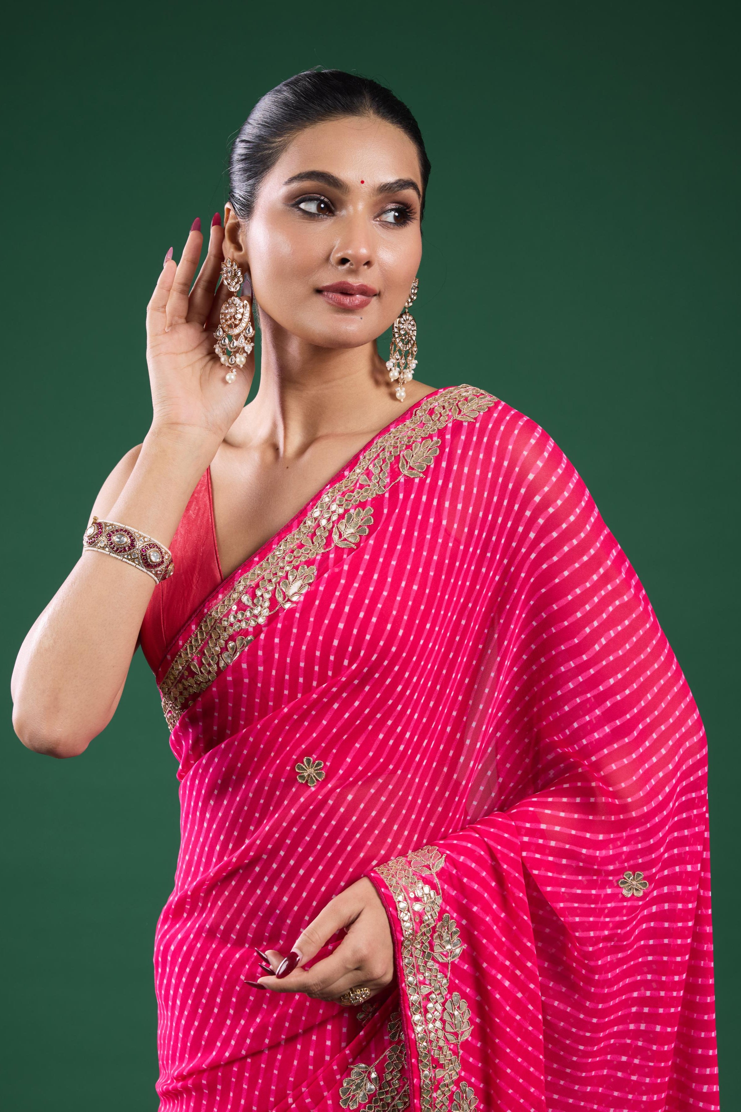 Pink Gotta Embroidered Georgette Silk Saree