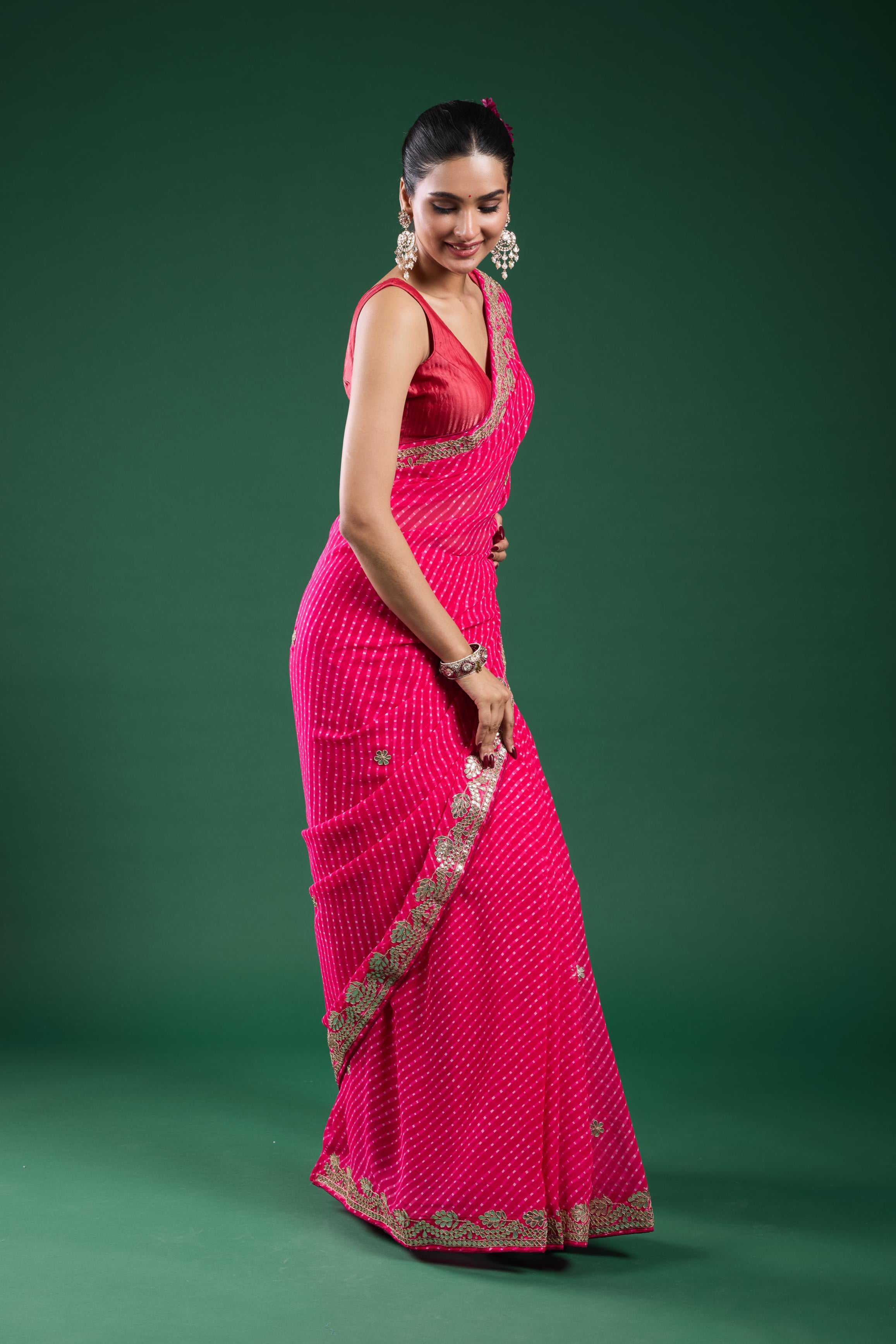 Pink Gotta Embroidered Georgette Silk Saree
