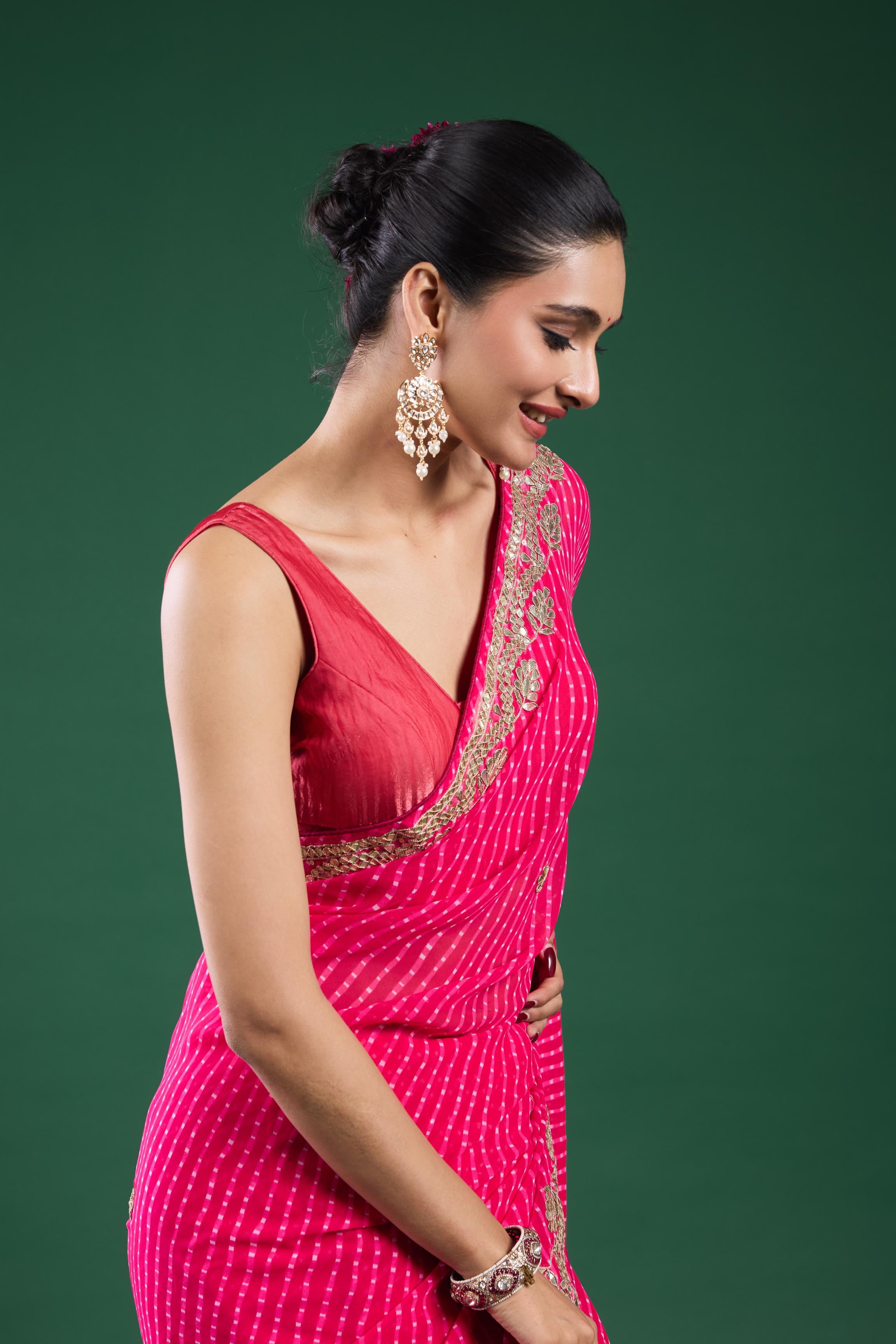 Pink Gotta Embroidered Georgette Silk Saree