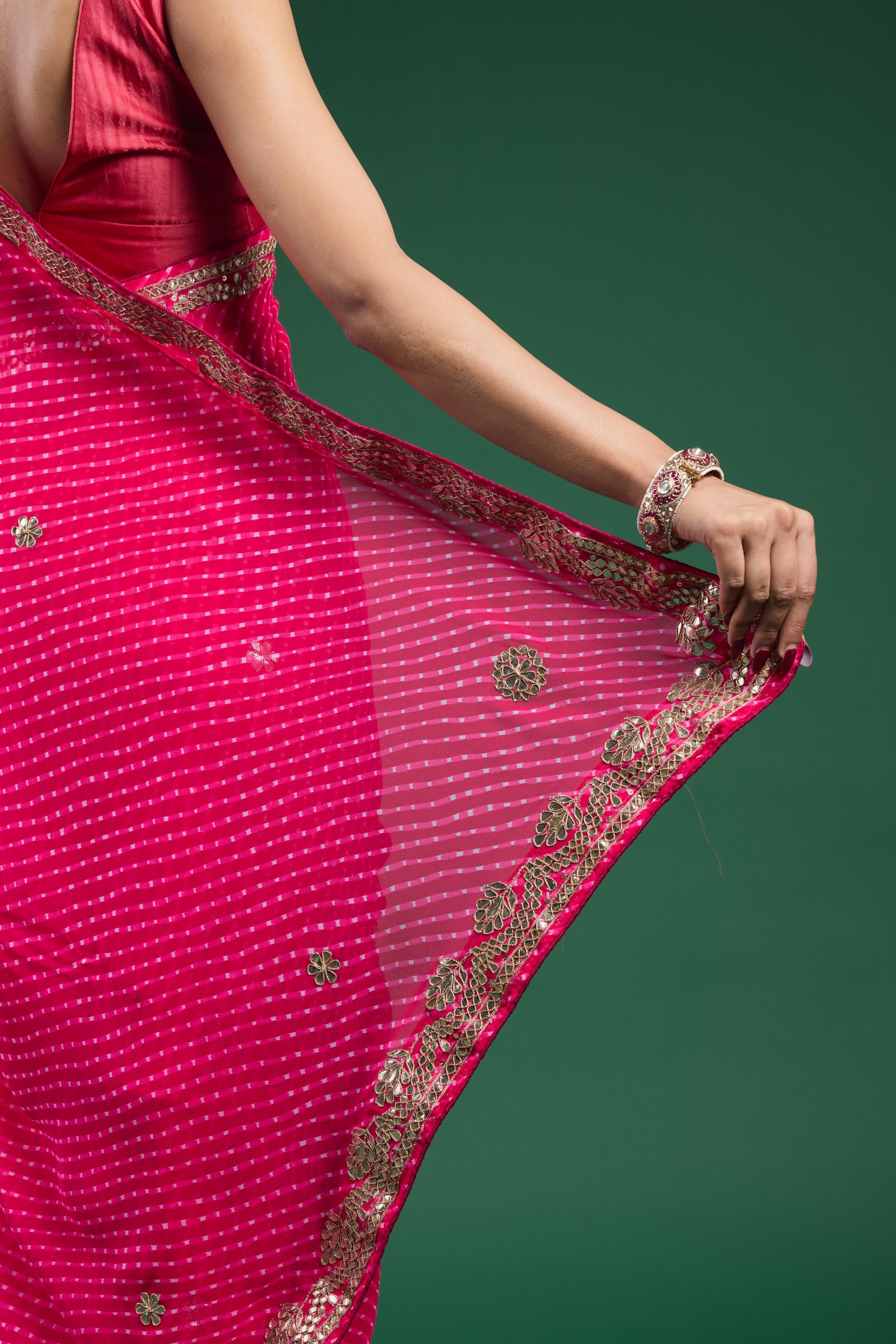 Pink Gotta Embroidered Georgette Silk Saree