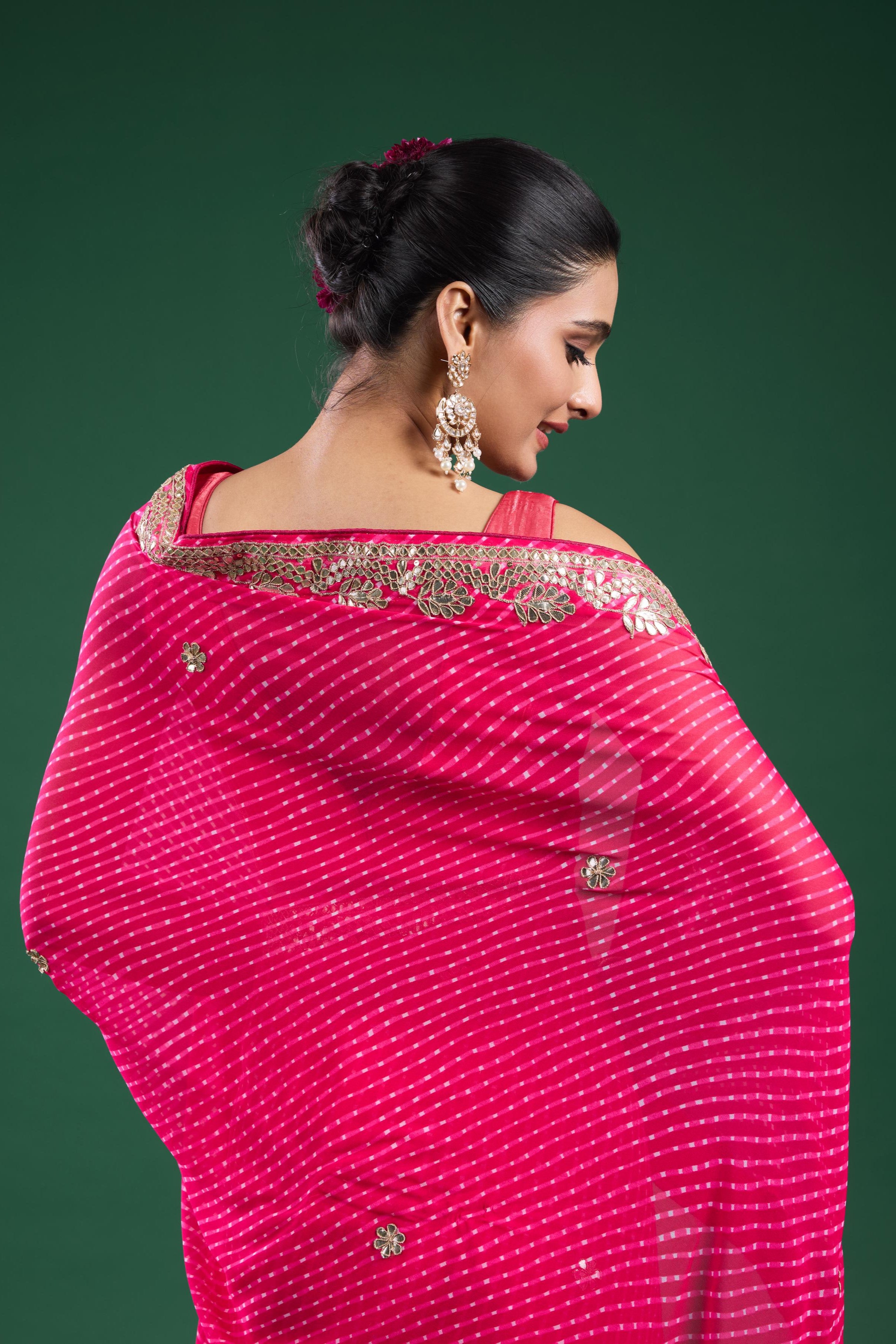 Pink Gotta Embroidered Georgette Silk Saree