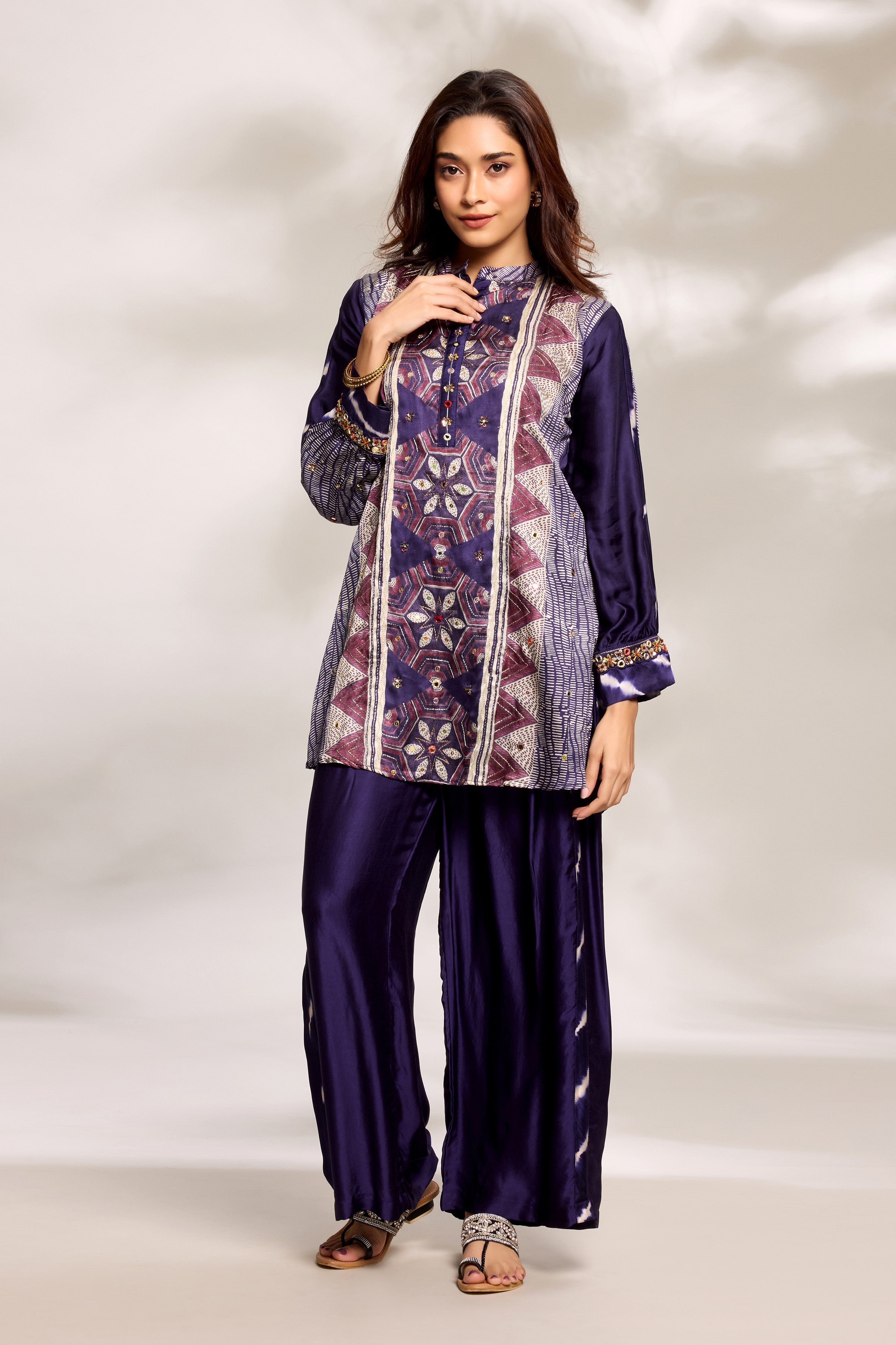 Purple Printed Kurta & Palazzo Set