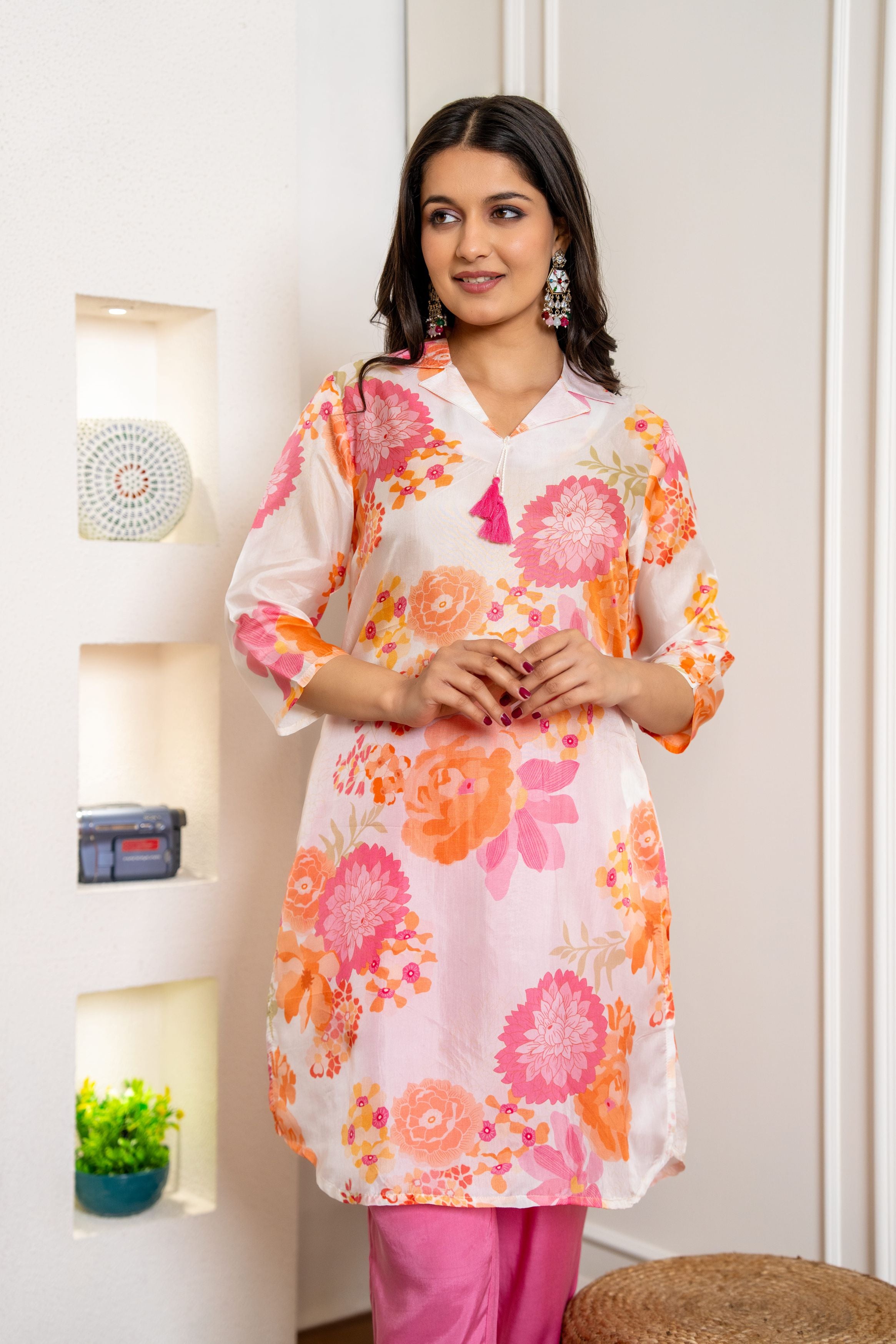 Summer Pink Floral Printed Italian Paper Silk Co-ord Set