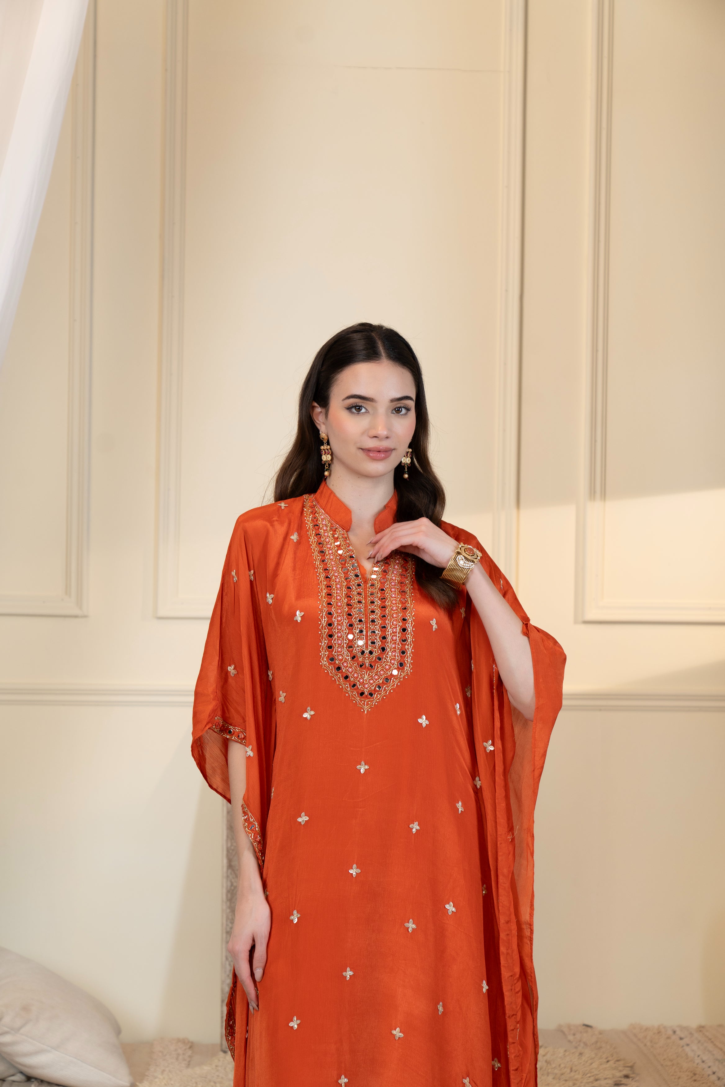 Marigold Muse Embellished Premium Silk Kaftan Set