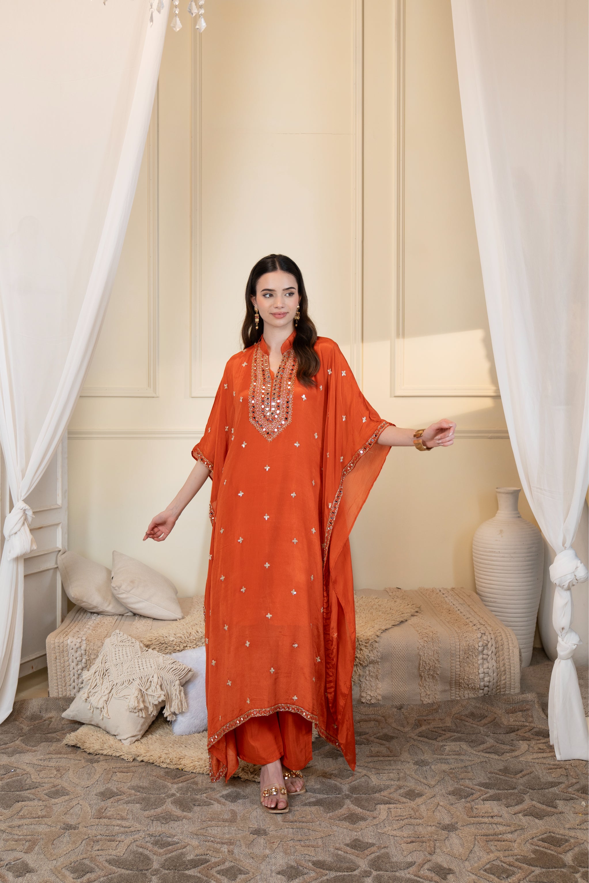 Marigold Muse Embellished Premium Silk Kaftan Set