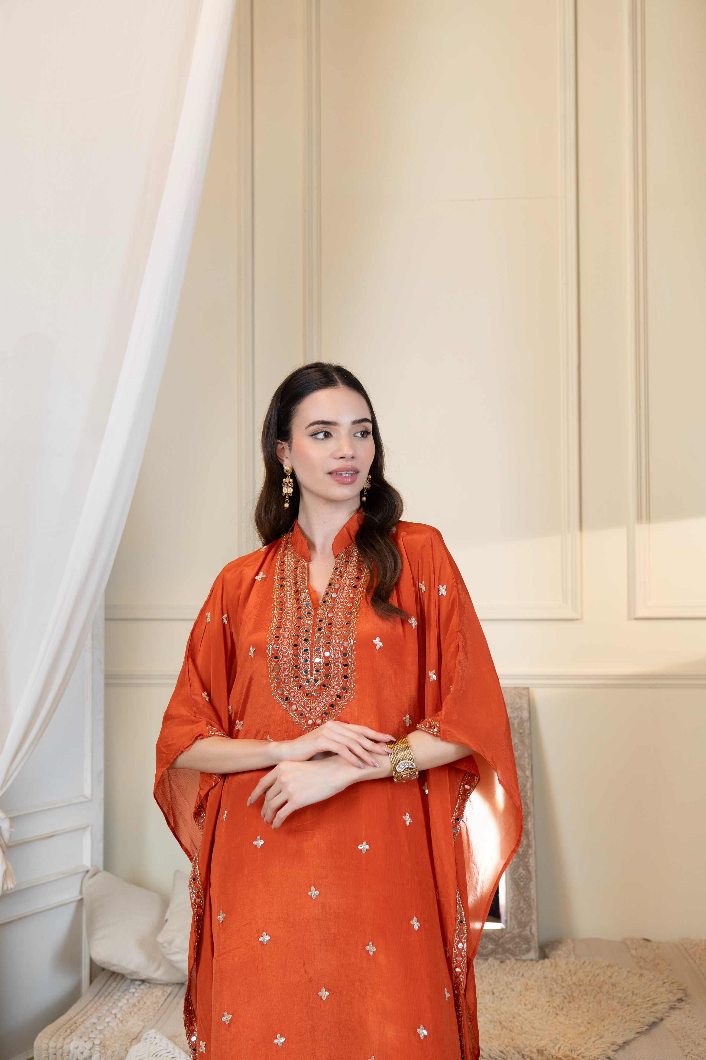 Marigold Muse Embellished Premium Silk Kaftan Set