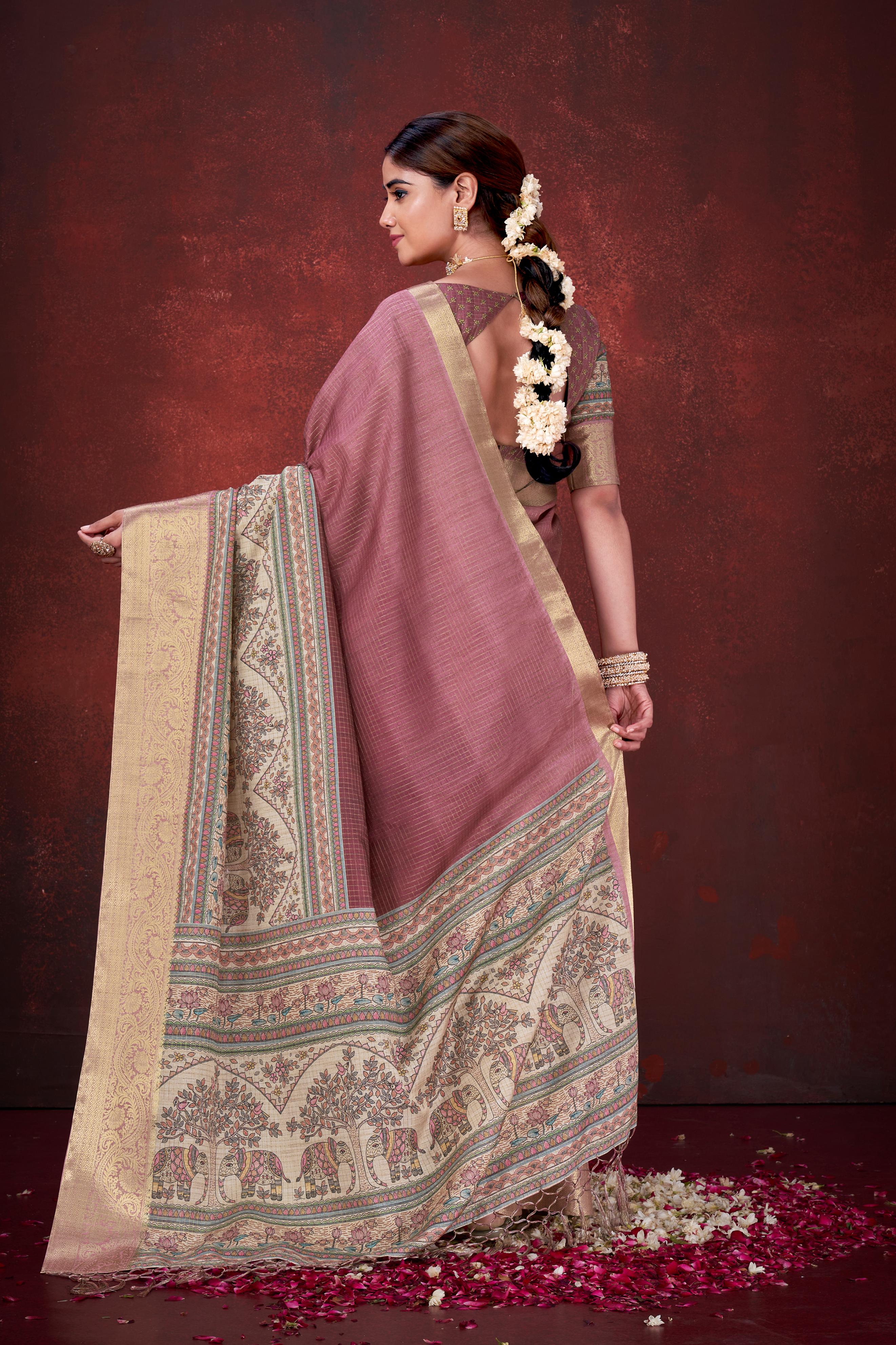 Pink Premium Silk Saree with Foil Floral Print