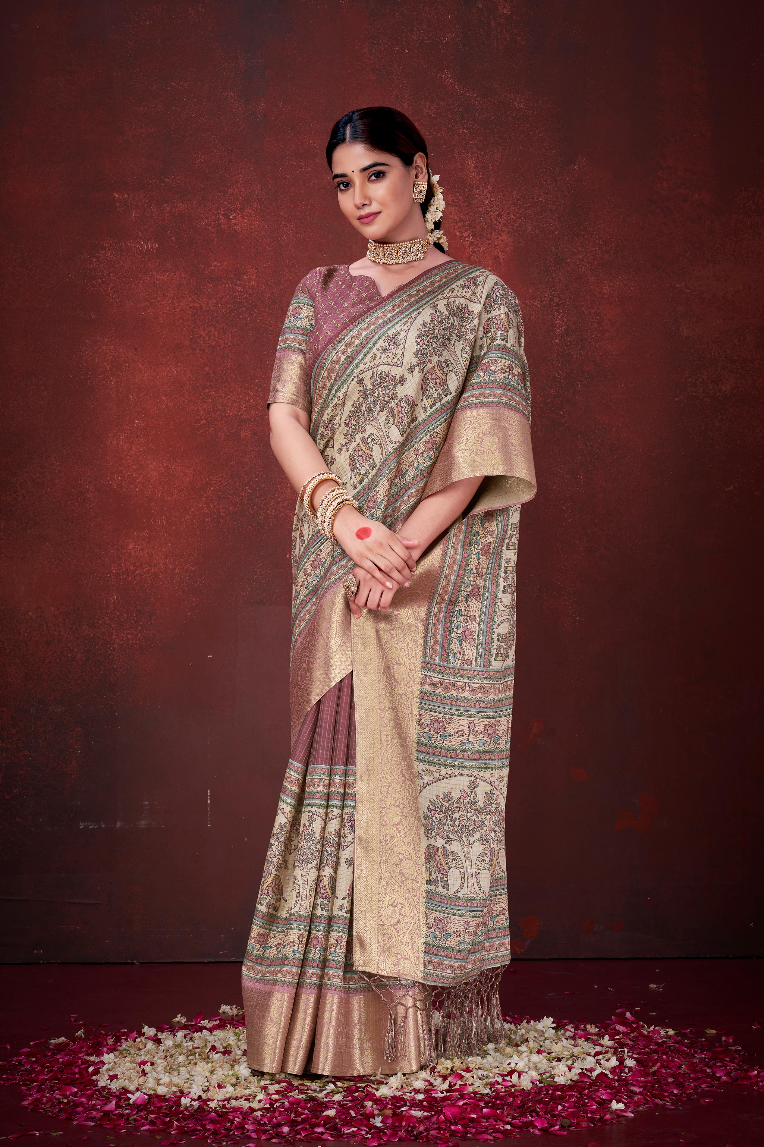Pink Premium Silk Saree with Foil Floral Print