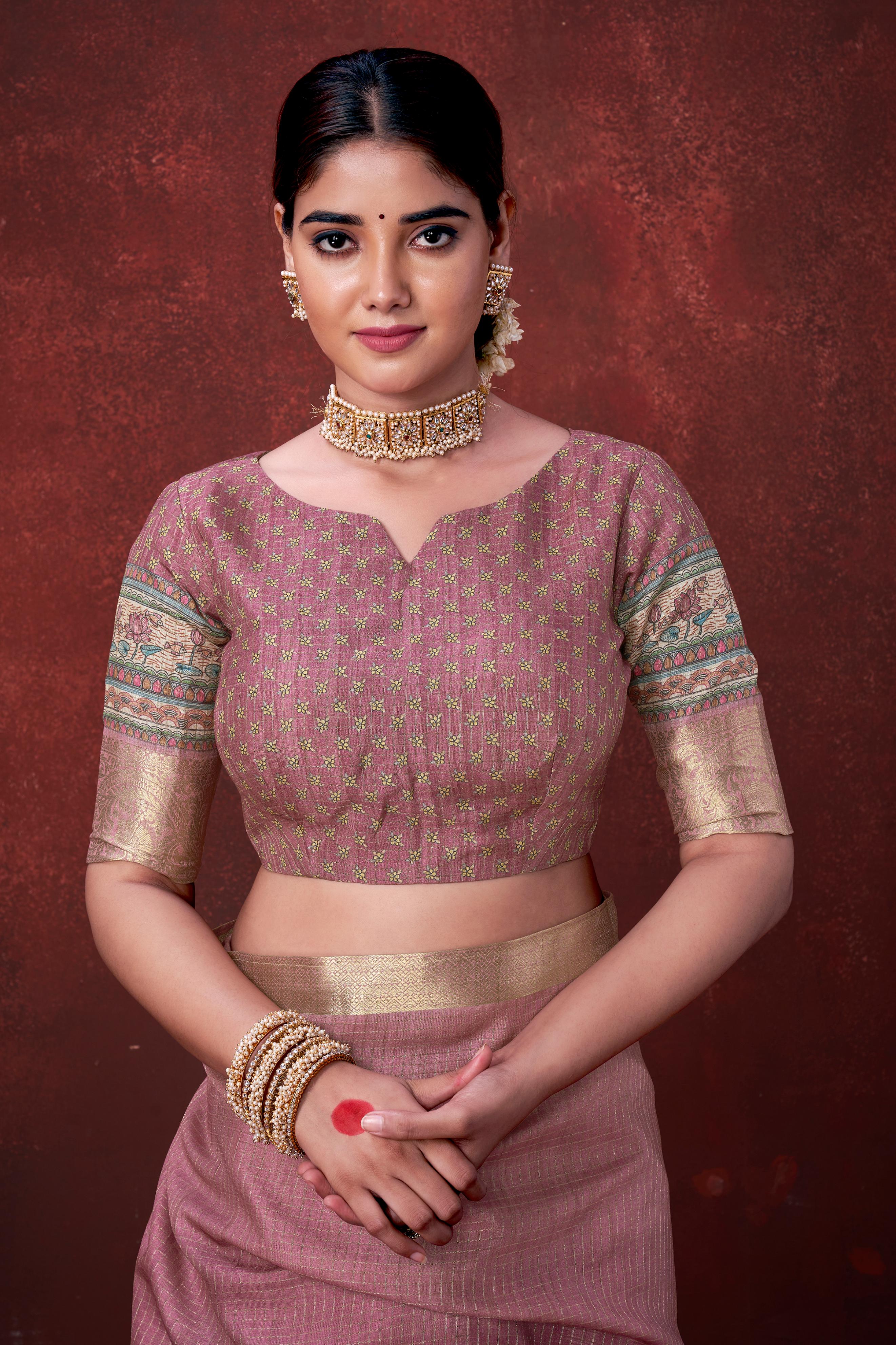 Pink Premium Silk Saree with Foil Floral Print