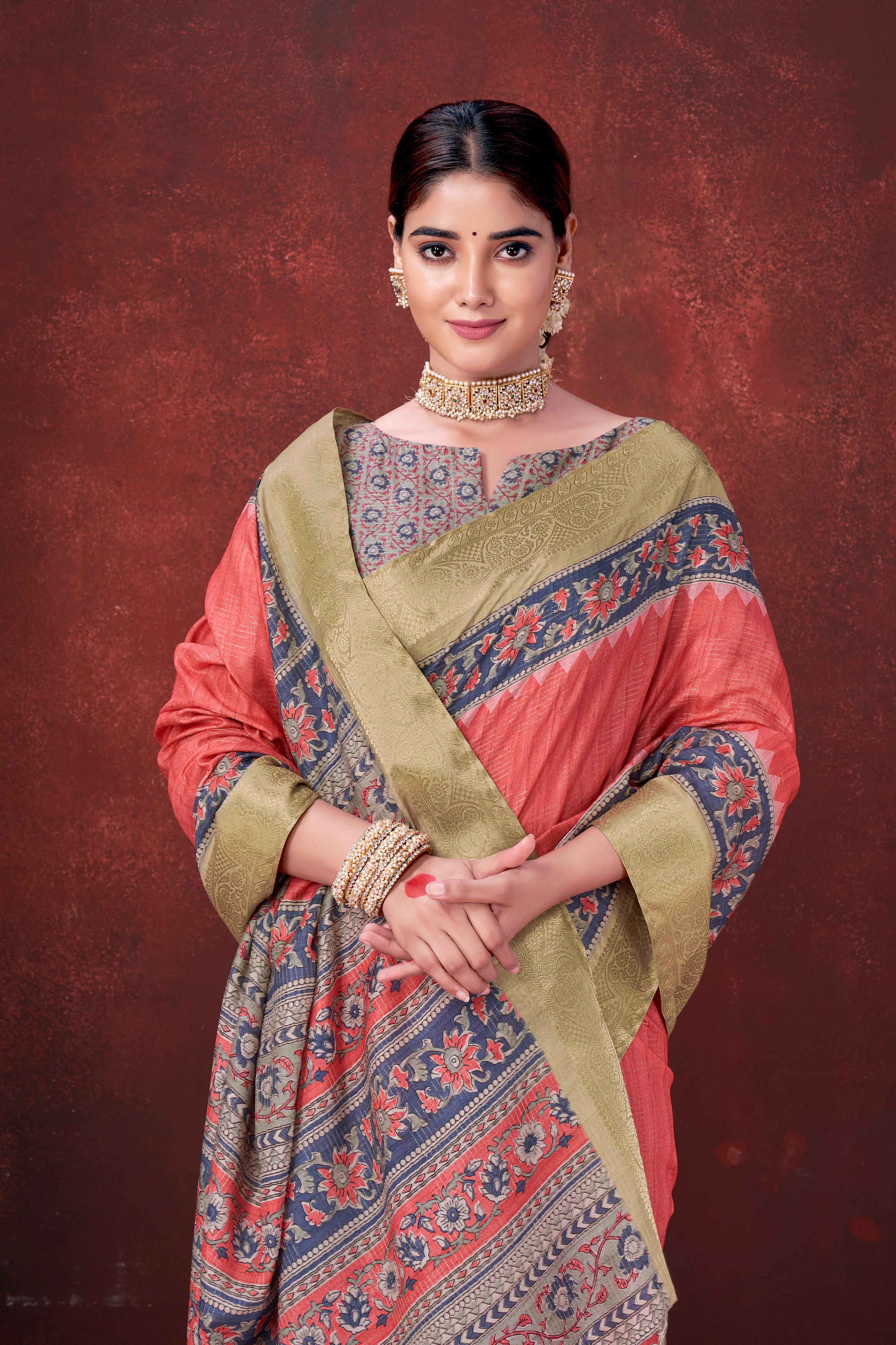 Red Premium Silk Saree with Foil Floral Print