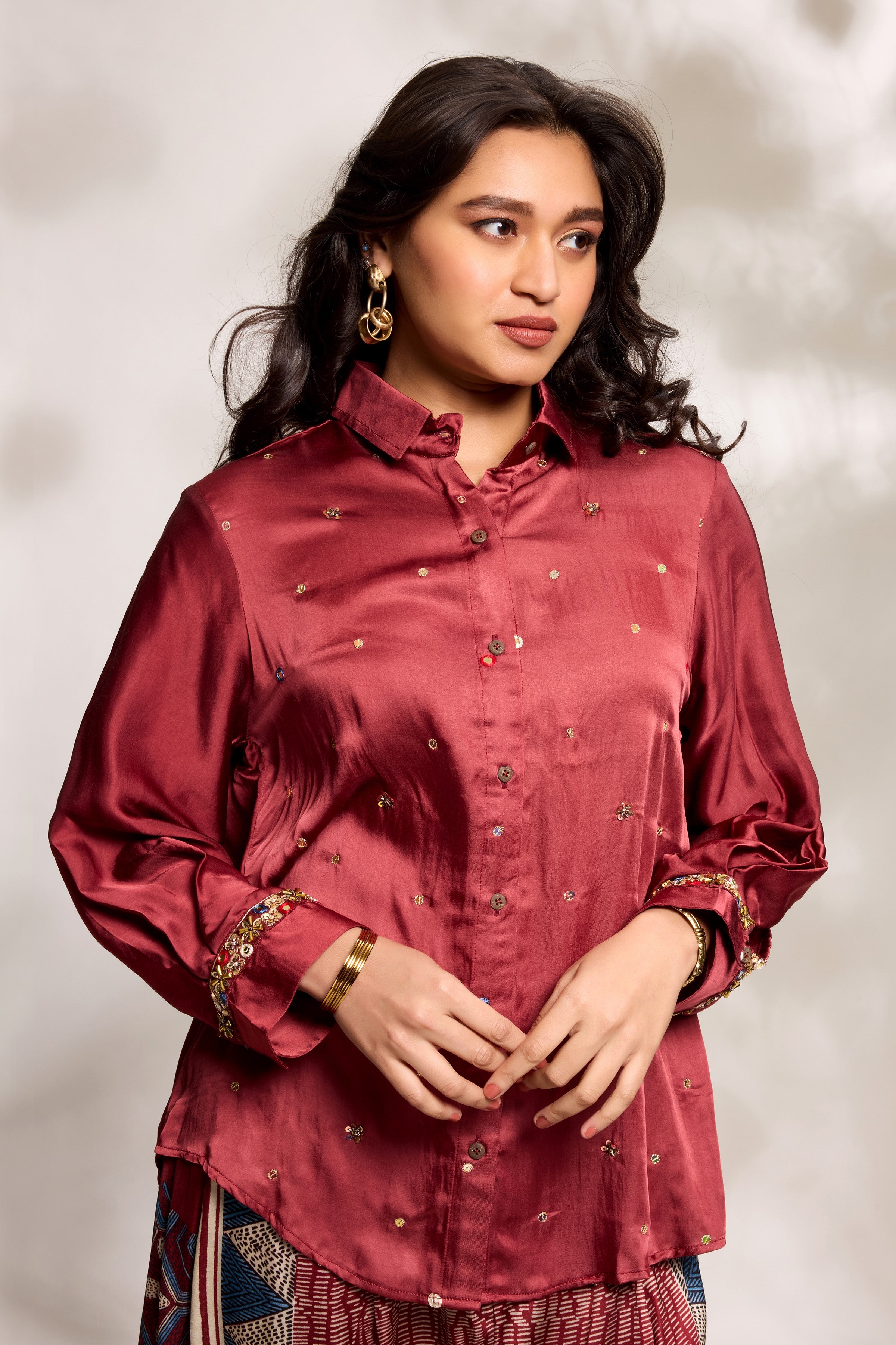 Deep Red Minimal Embellished Co-Ord Set