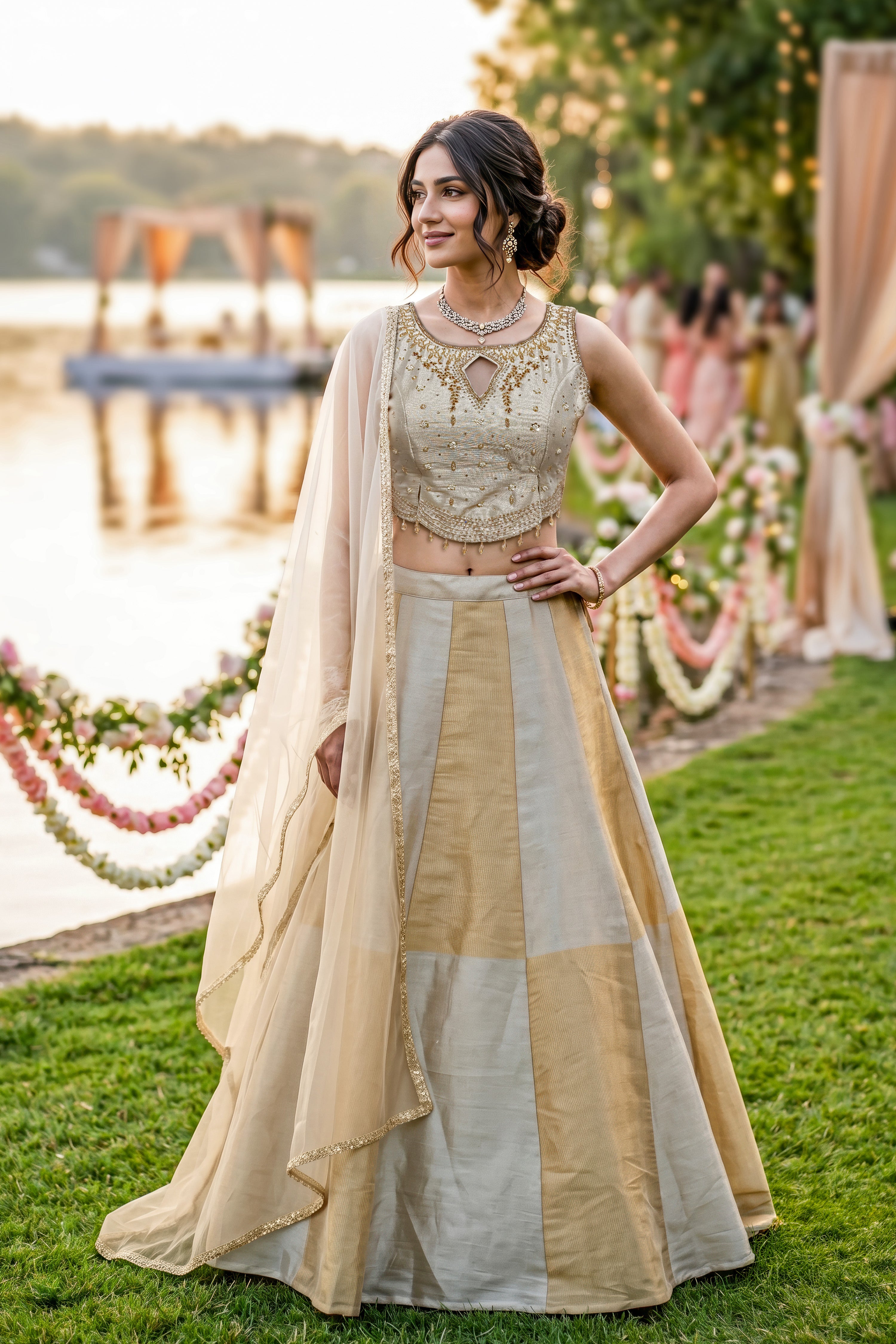Golden Glam Embellished Shimmer Organza Silk Lehenga Set