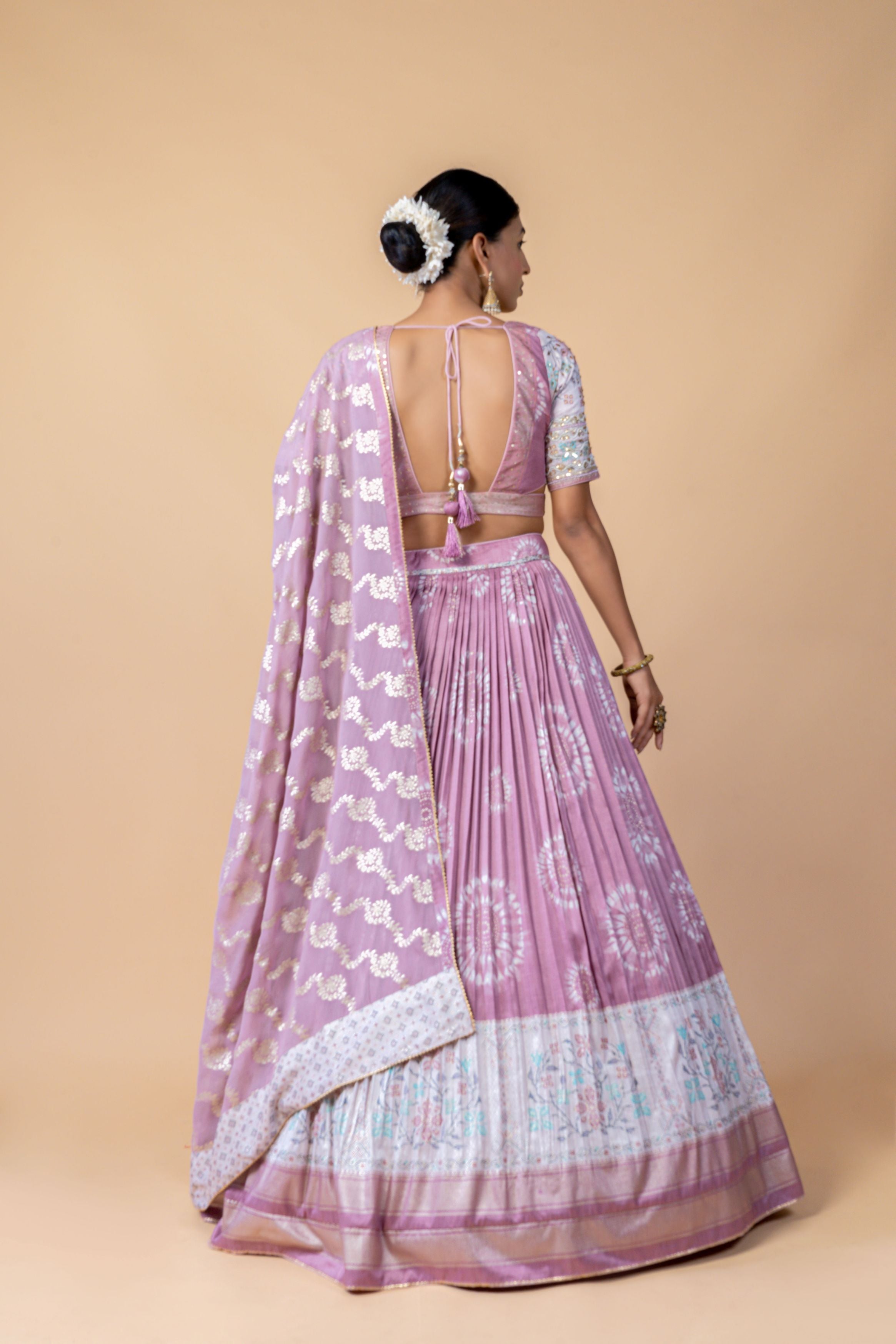 Lavender Embellished Brocade Silk Lehenga Set