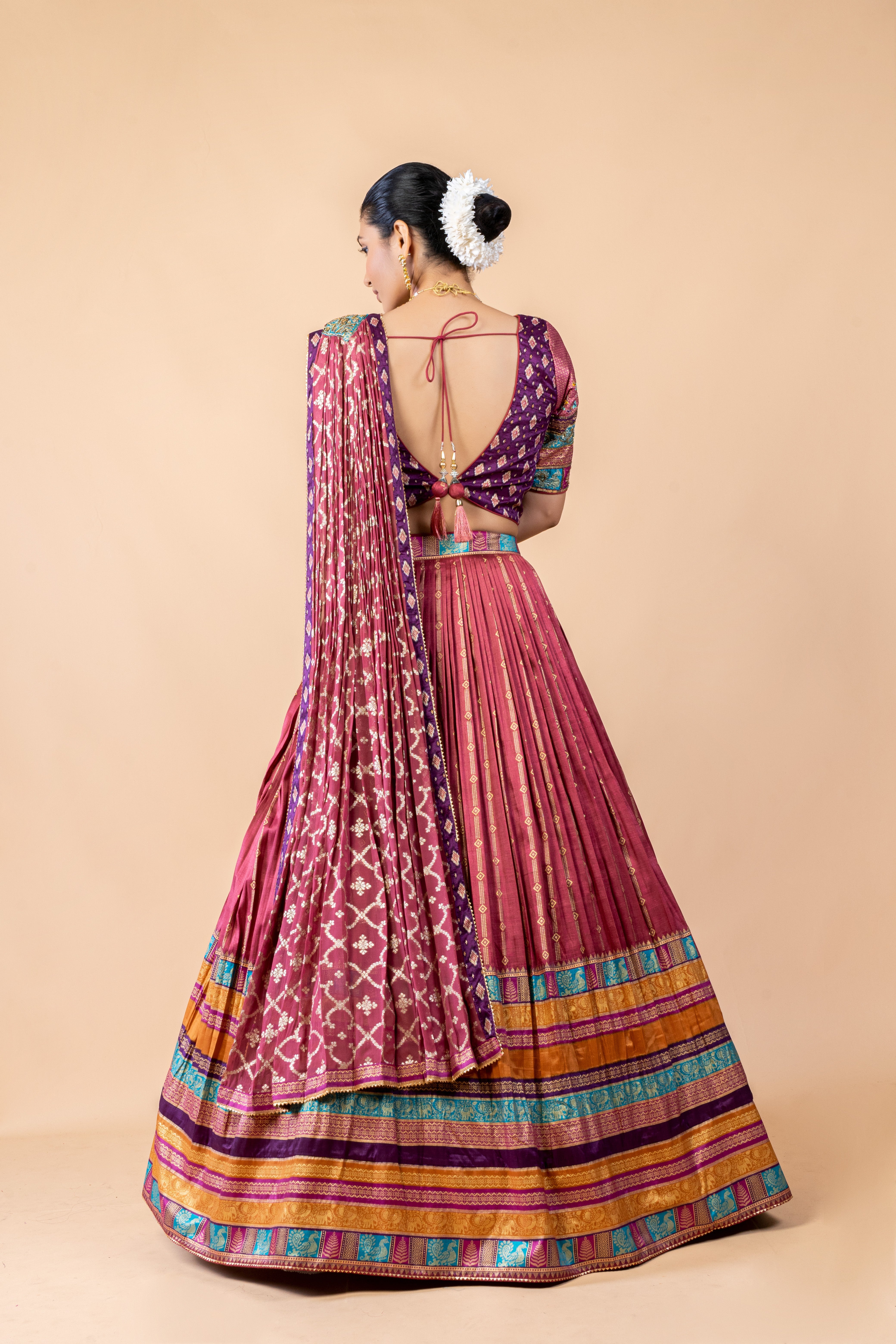 Pink Embellished Brocade Silk Lehenga Set