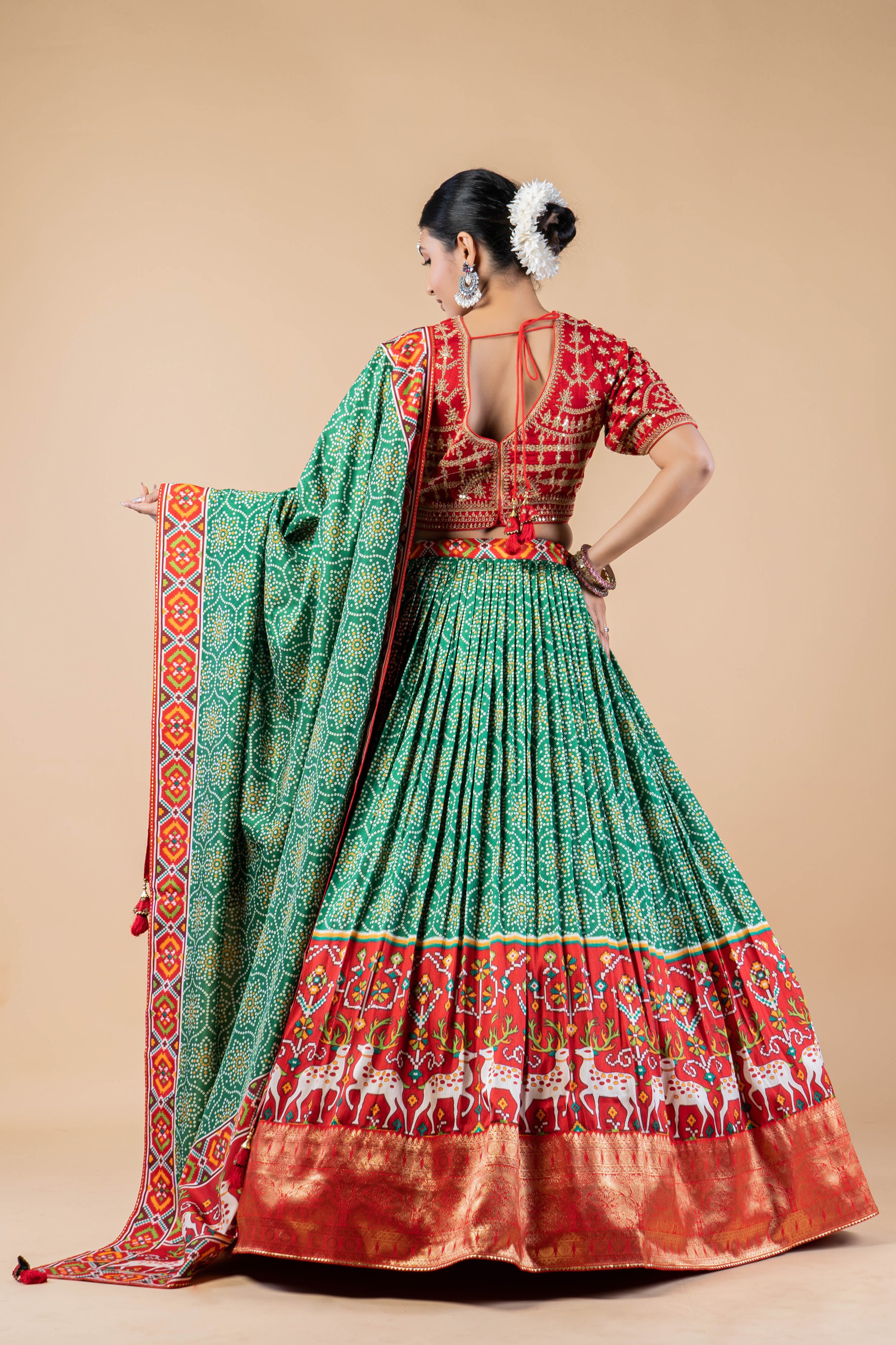 Mint Green Printed Brocade Silk Lehenga Set