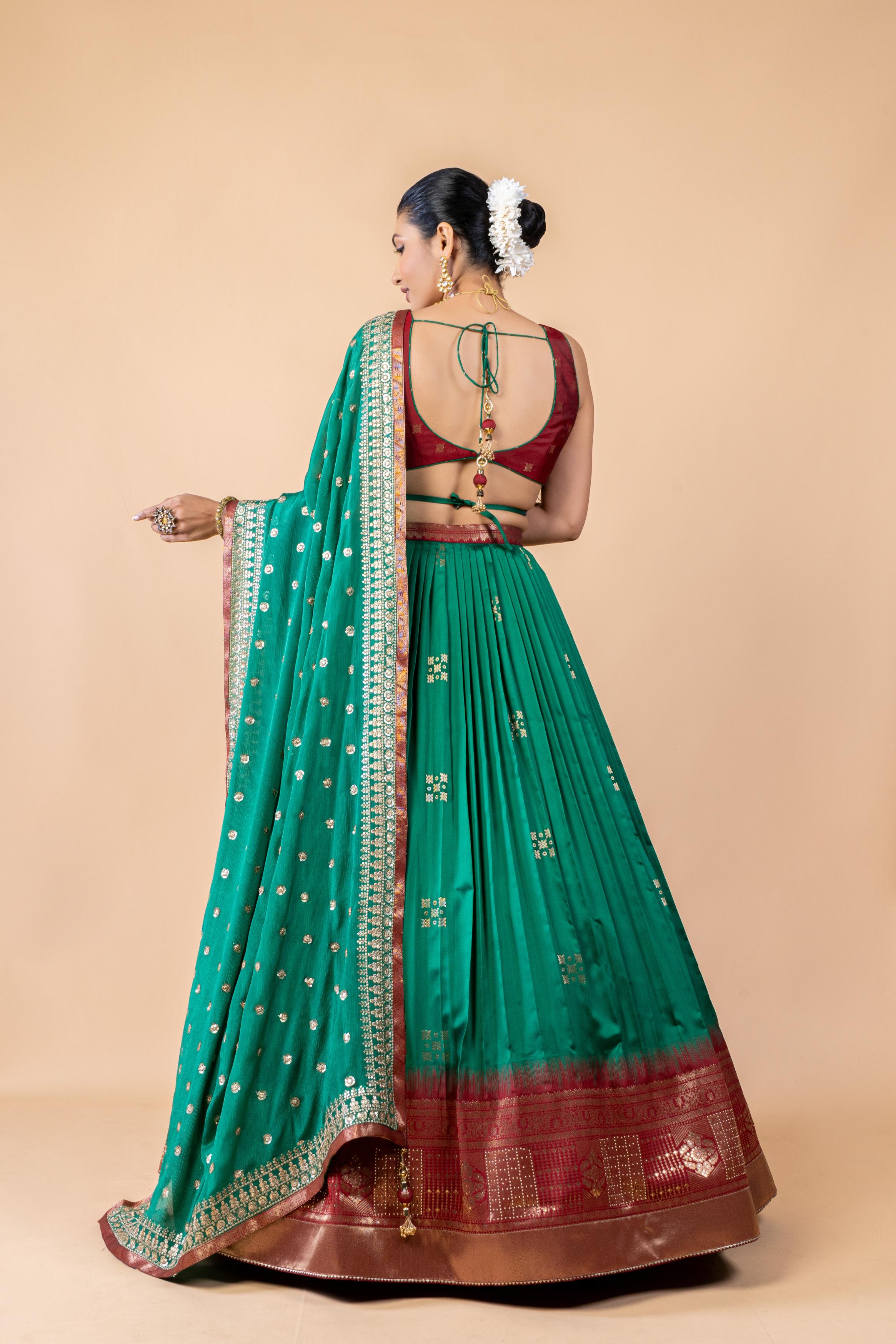 Vibrant Green Embellished Premium Silk Lehanga Set