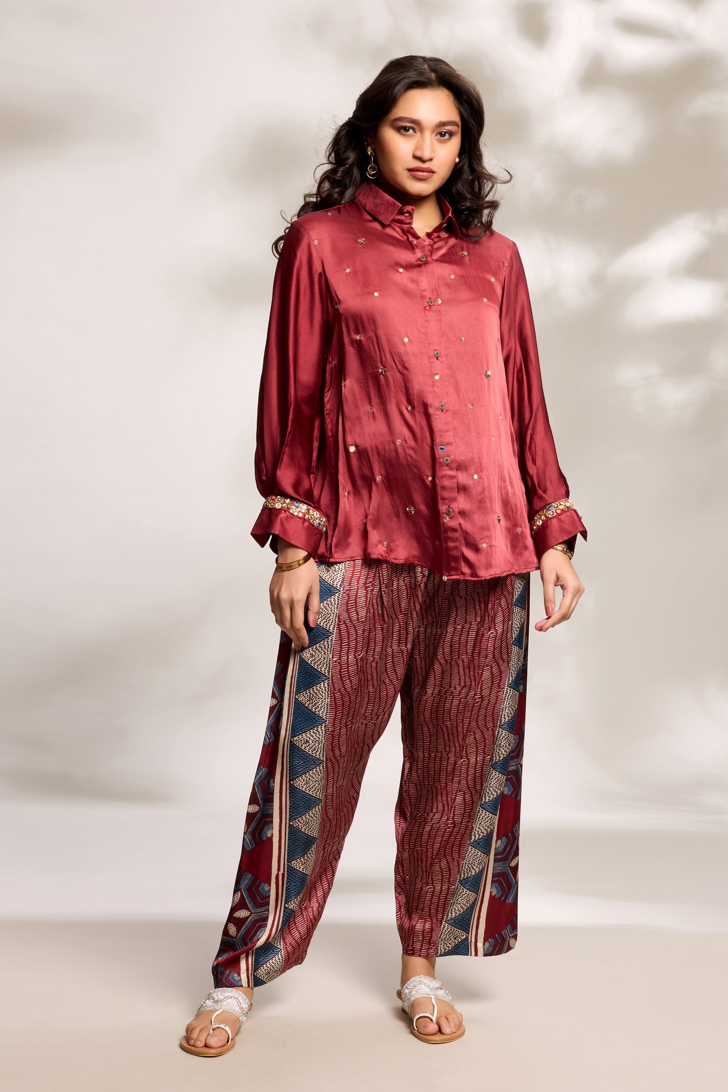 Deep Red Minimal Embellished Co-Ord Set