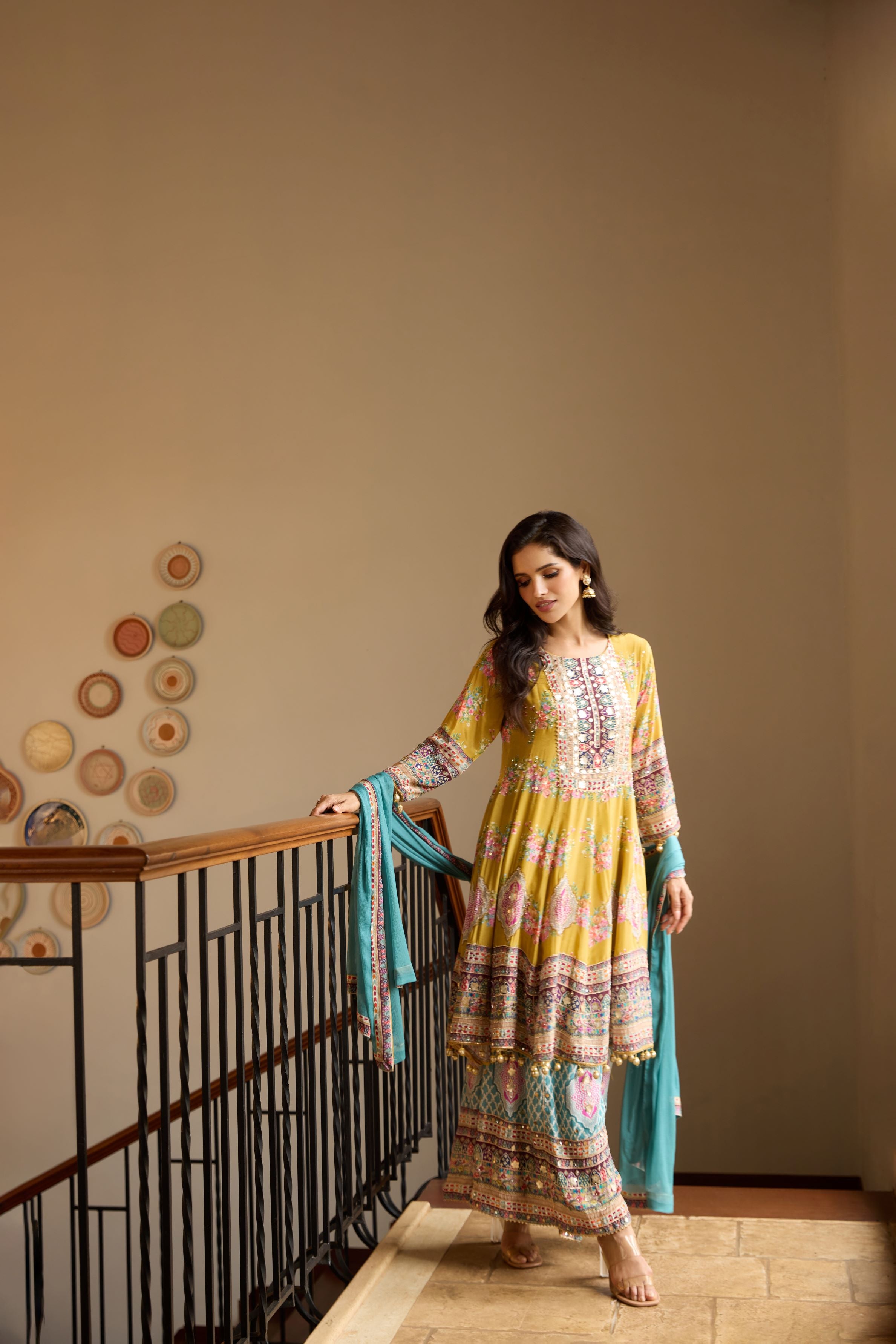 Classic Yellow Floral Printed Crepe Silk Palazzo Set