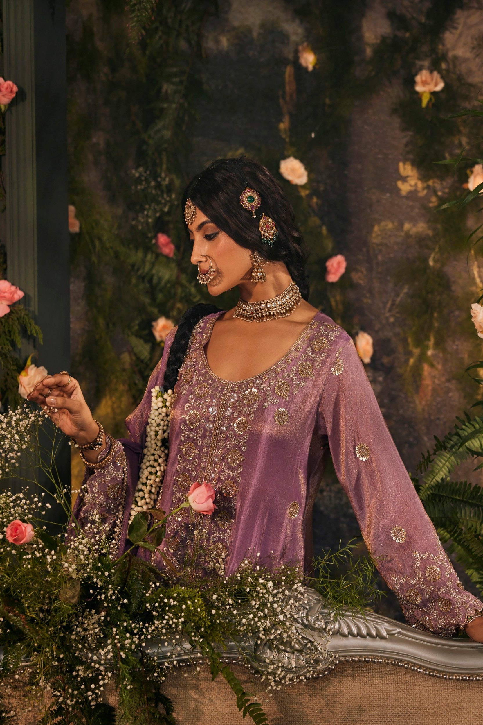 Noorani Lavender Shimmer Tissue Silk Palazzo Set