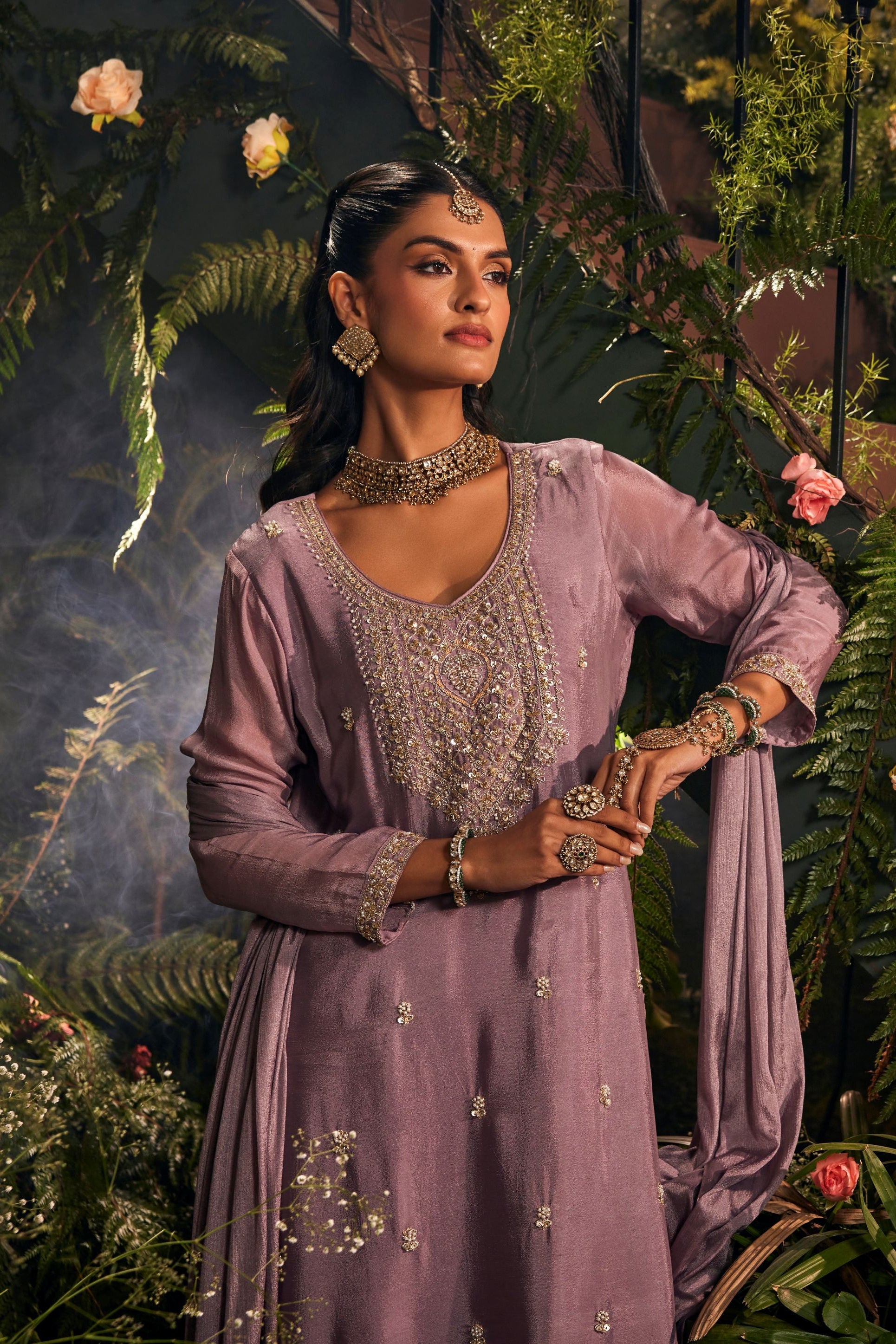 Light Mauve Embellished Premium Silk Palazzo Set