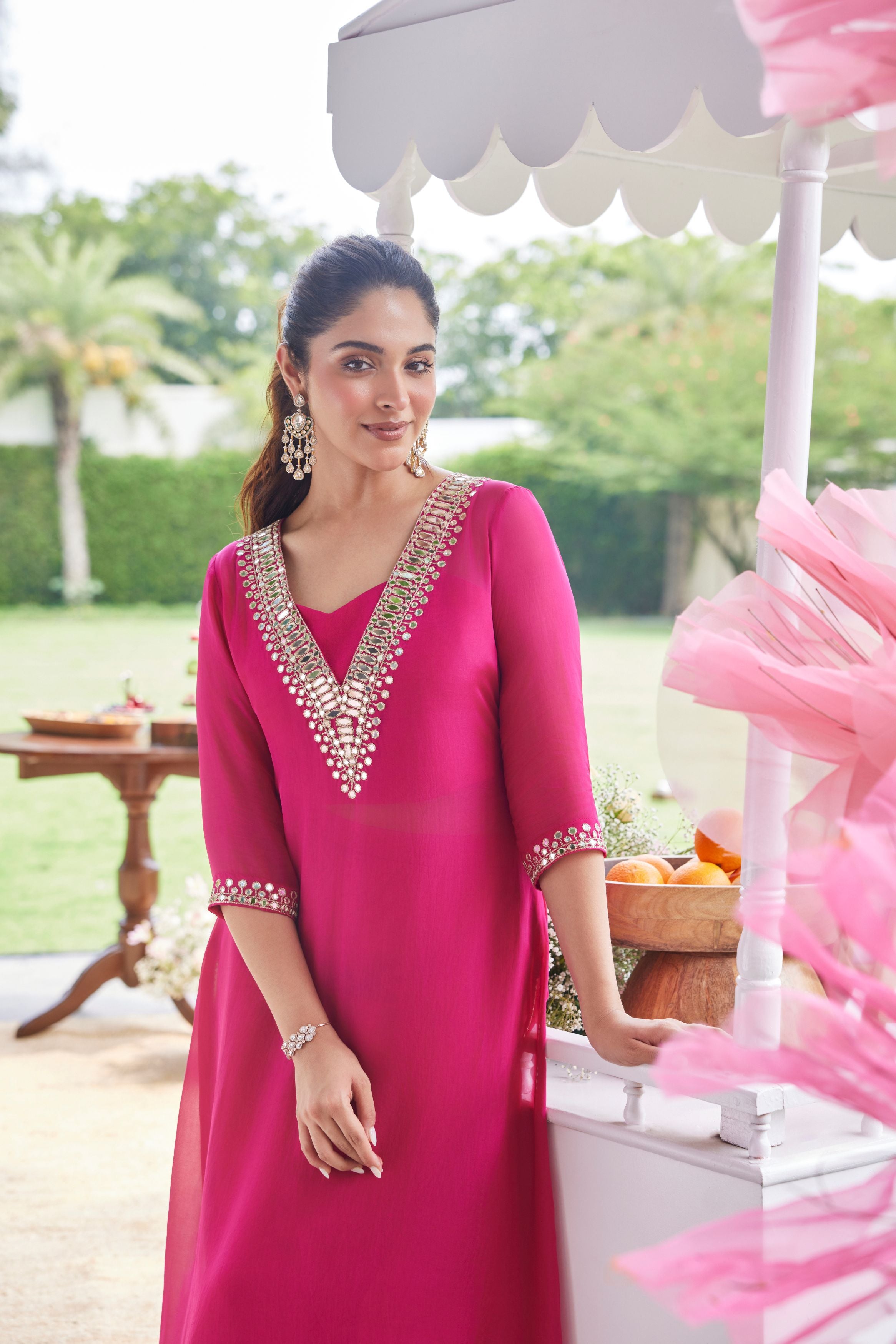 Mirror Gleam Magenta Organza Kurta Set
