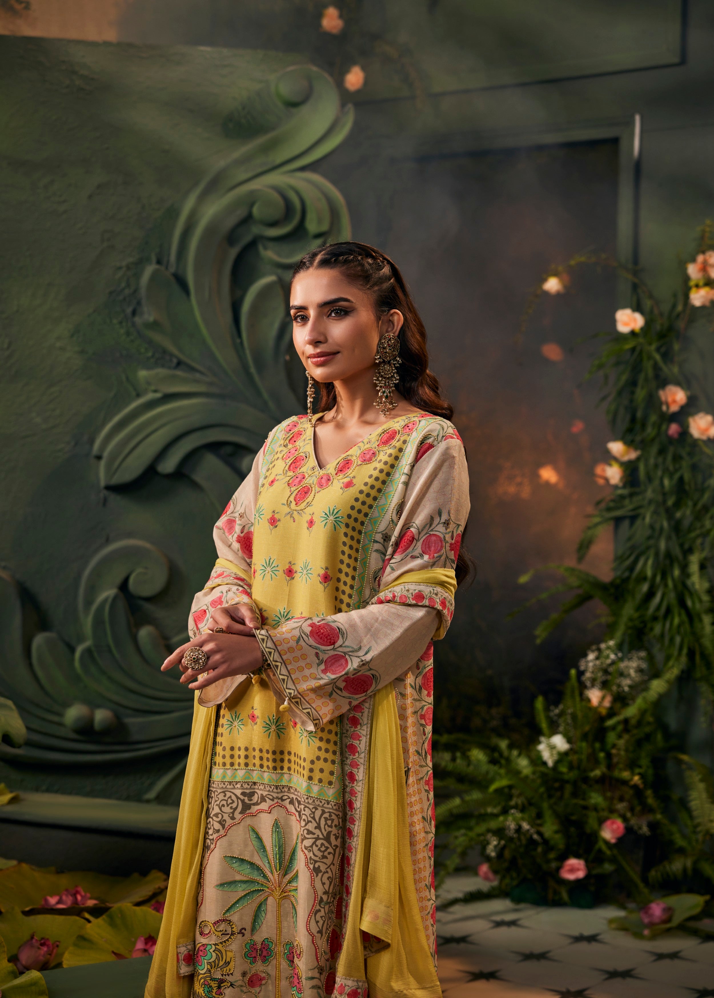 Light Yellow Embellished Premium Silk Palazzo Set