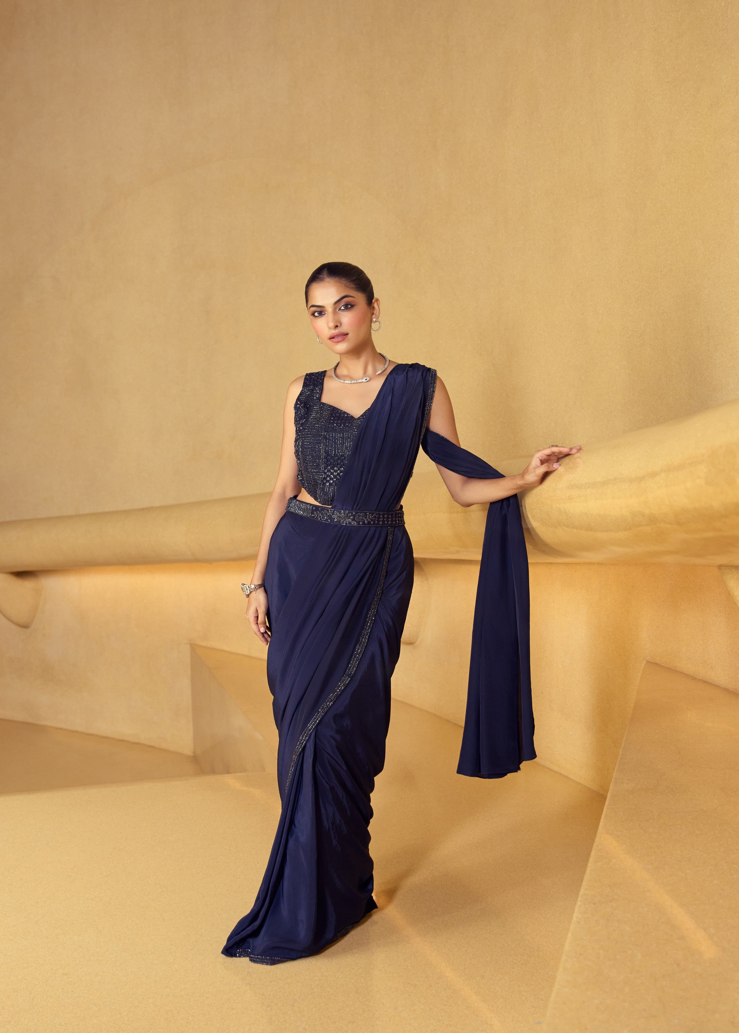 Midnight Embellished Modal Silk Draped Saree