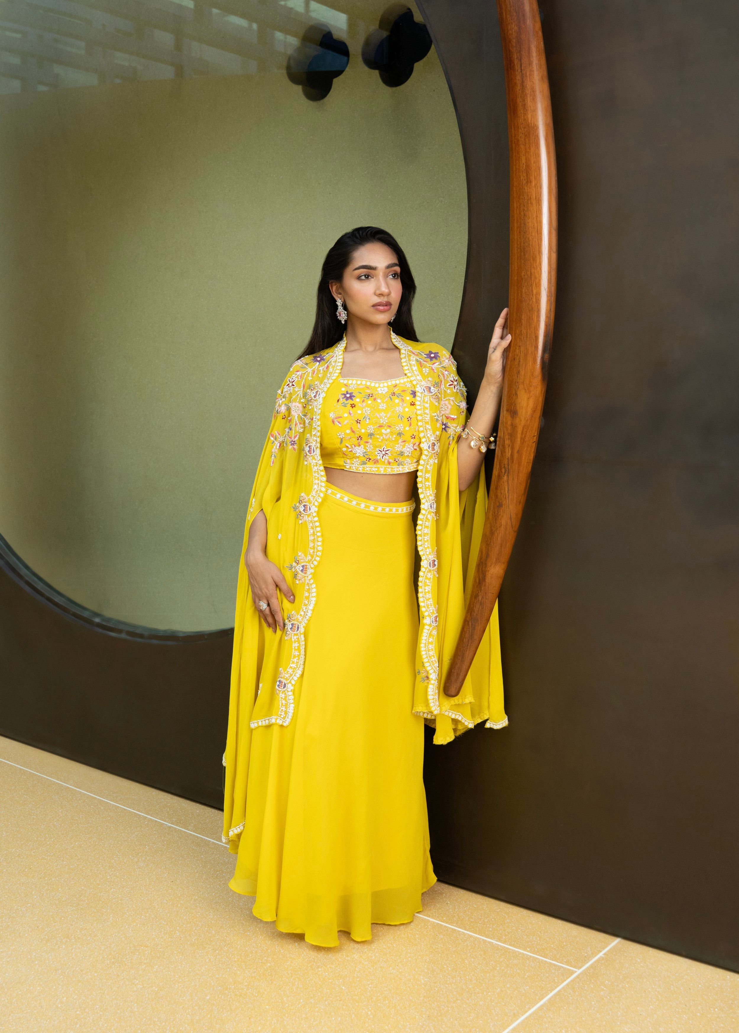 Marigold Embellished Georgette Silk Cape Set