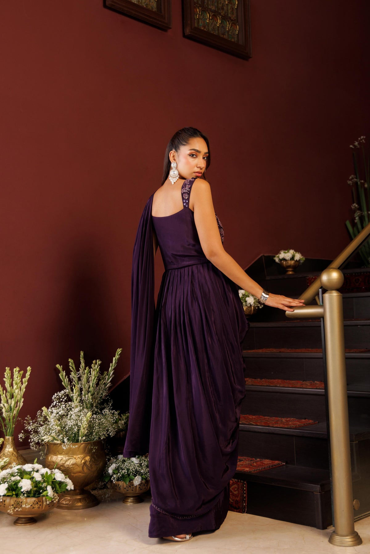 Royal Plum Crepe Satin Silk Gown