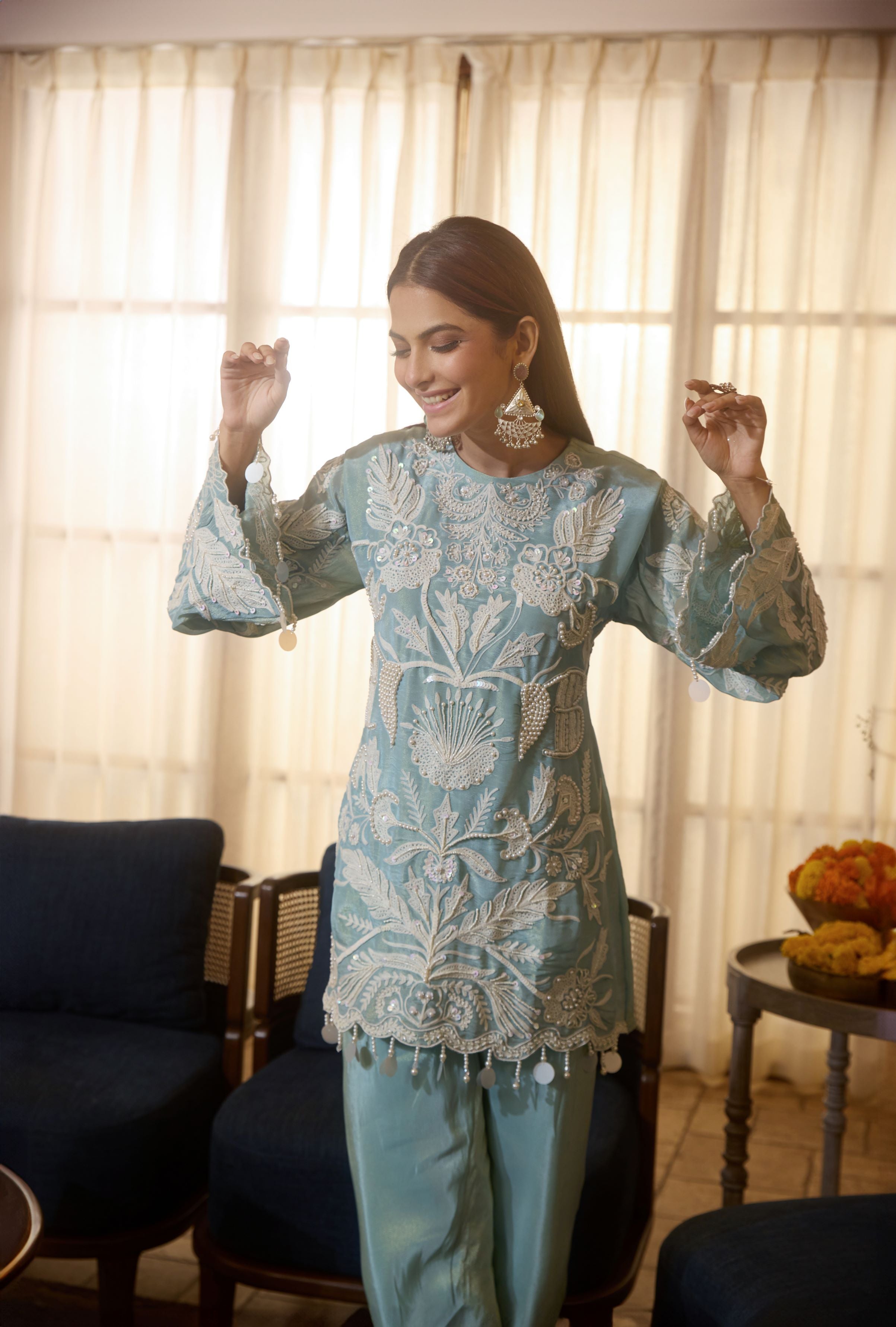 Light Blue Organza Silk Co-Ord Set