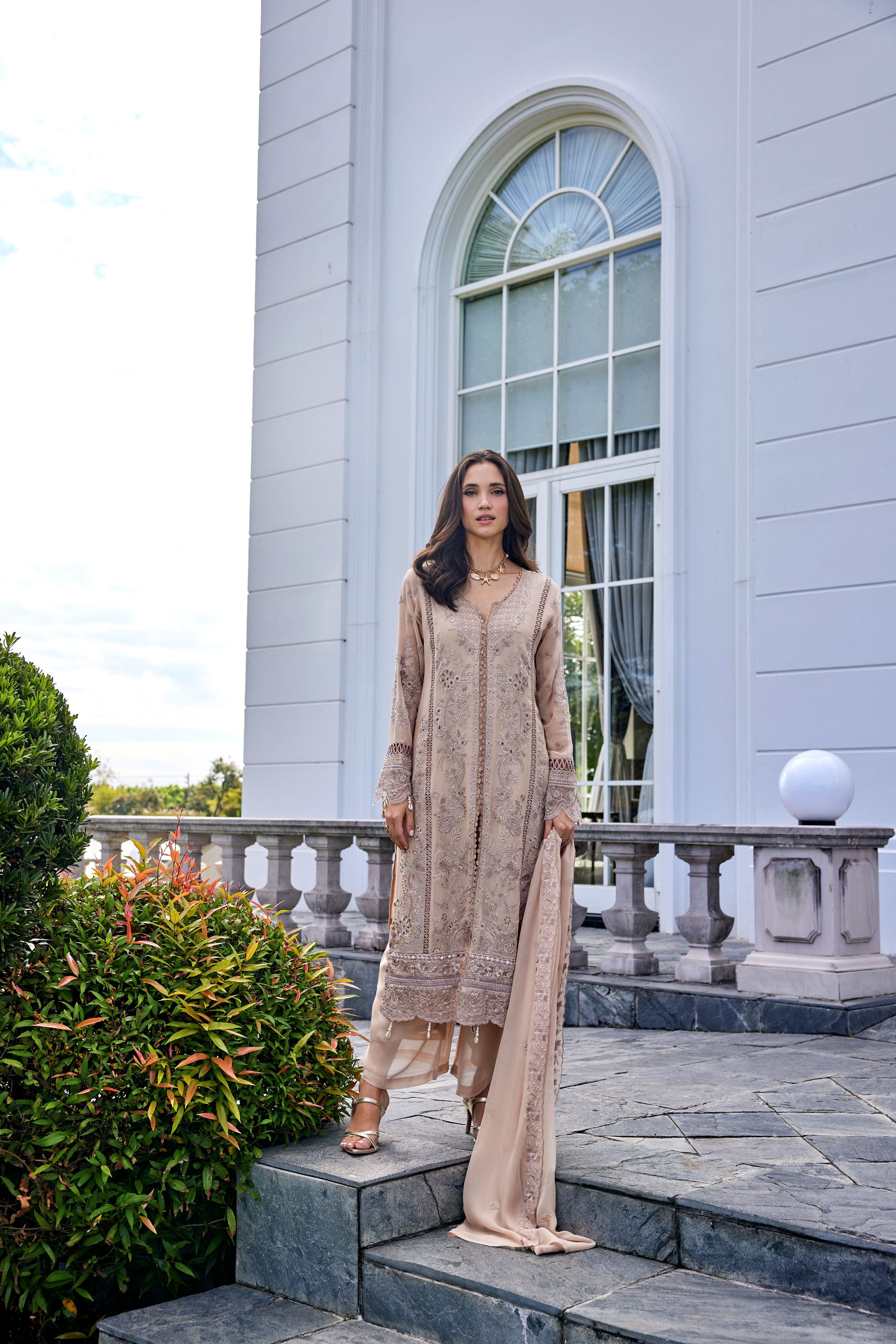 Dune Glow Embroidered Georgette Silk Palazzo Set