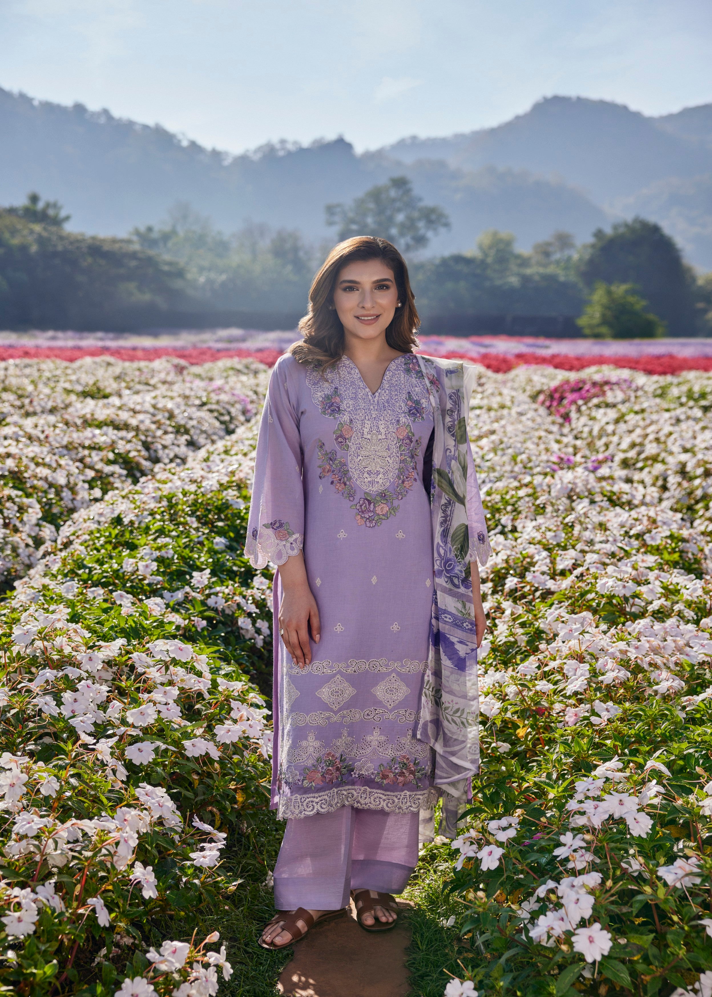 Soft Lilac Embroidered Organic Cotton Pant Set
