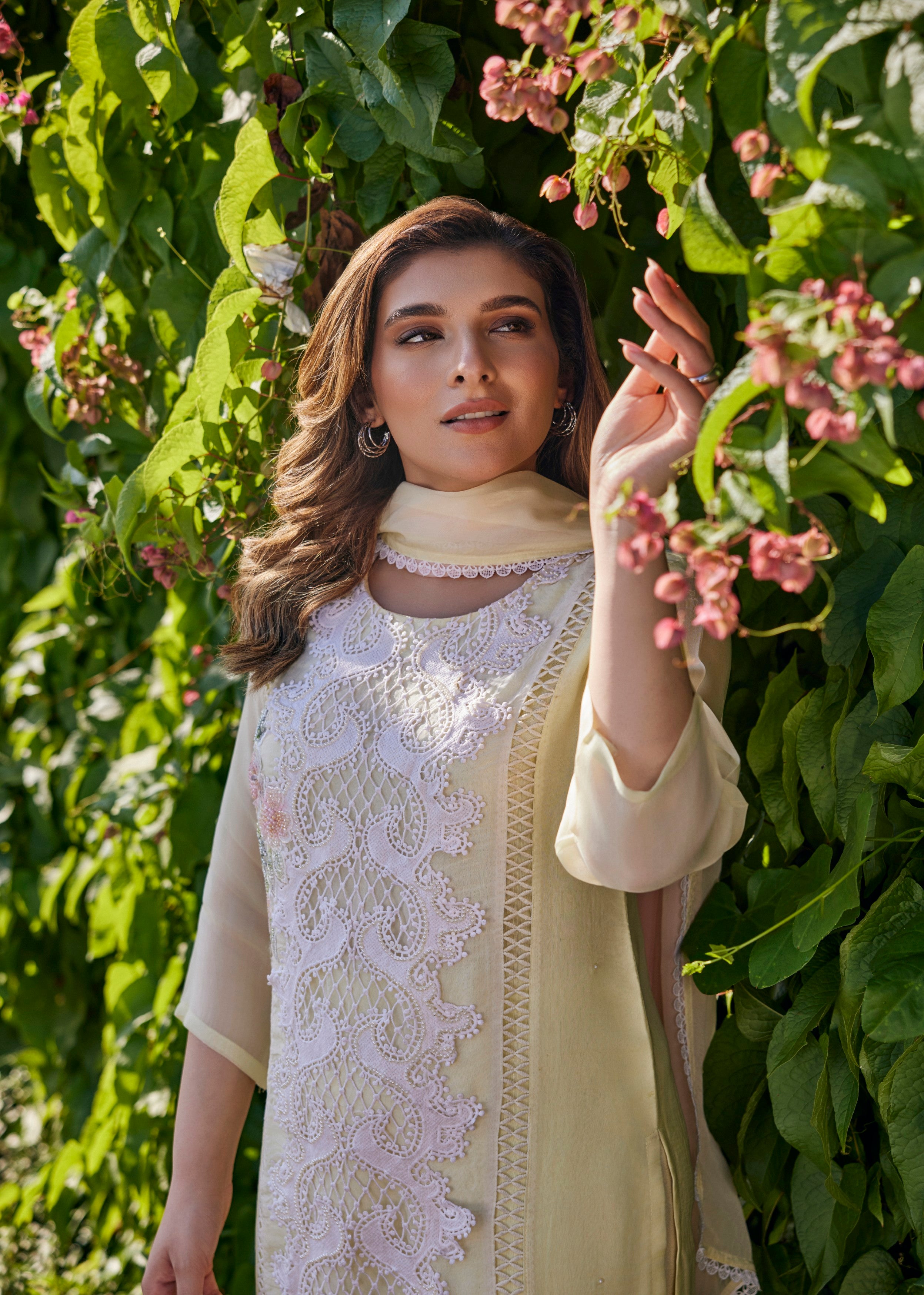 Pastel Yellow Embroidered Soft Organza Pant Set