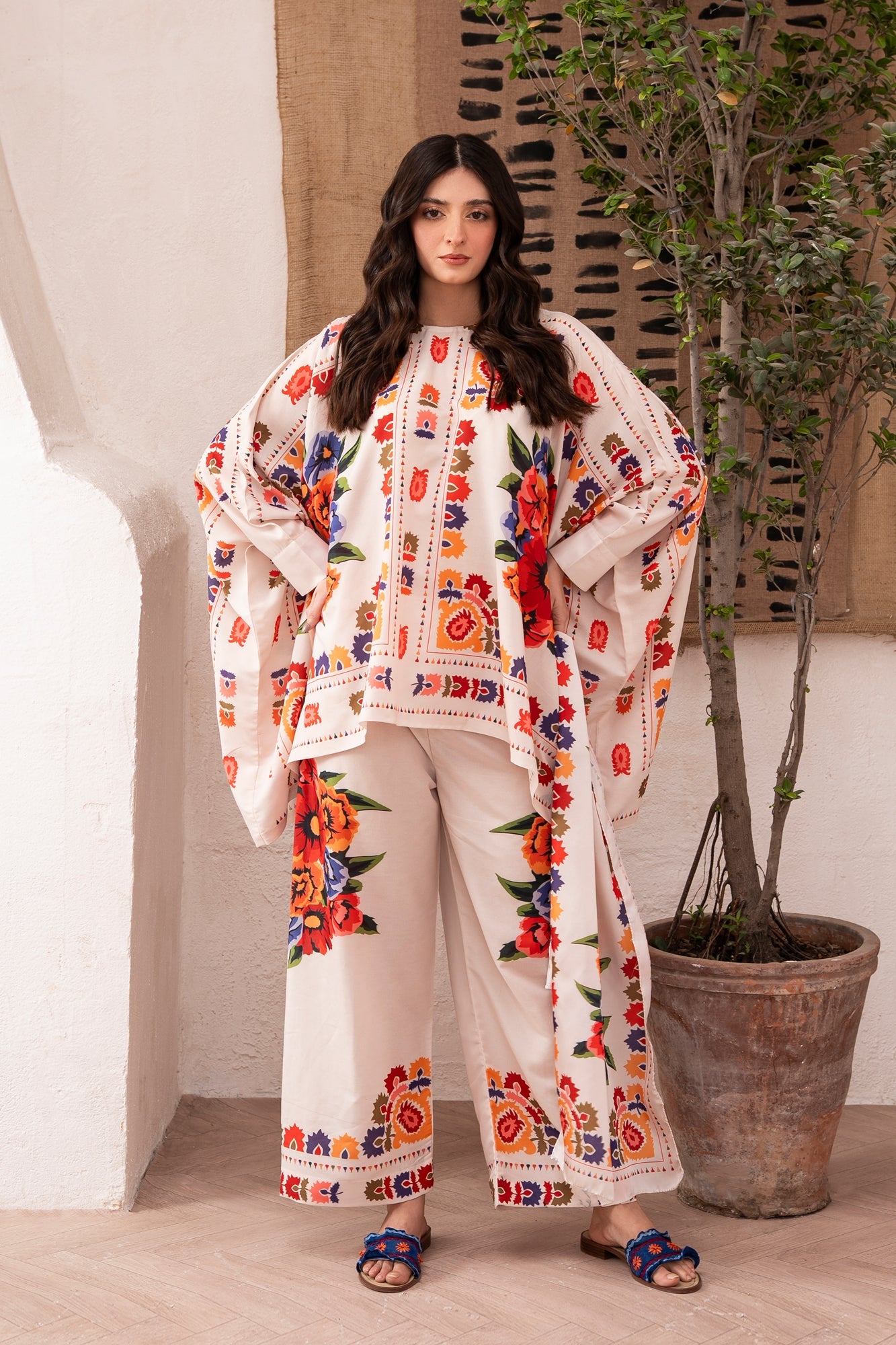 Cream Swiss Cotton Kaftan Set